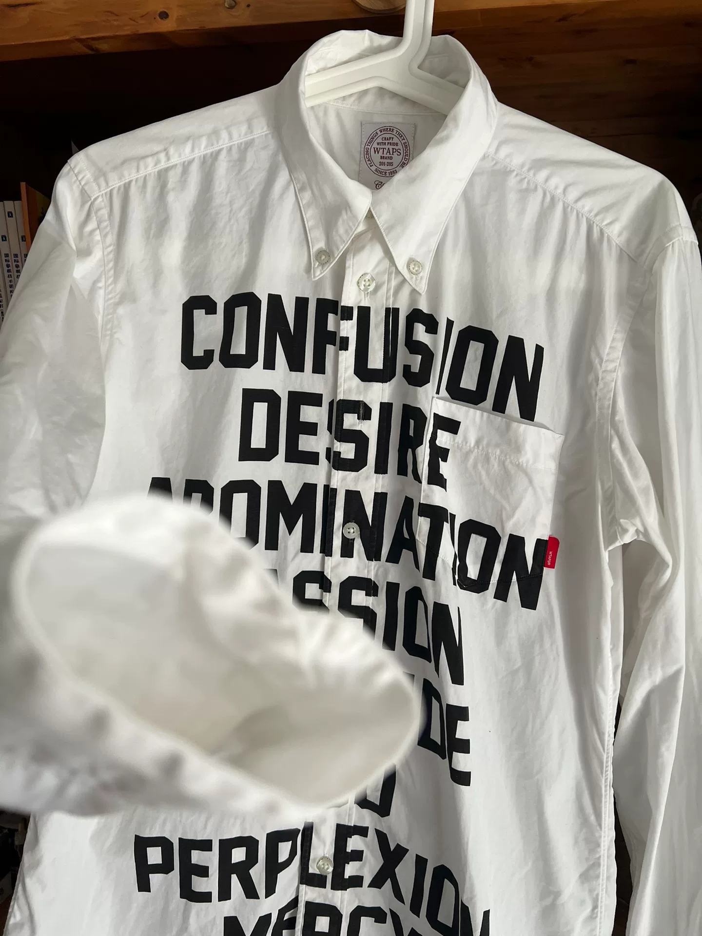 WTAPS 15AW White Letter Shirt — detail