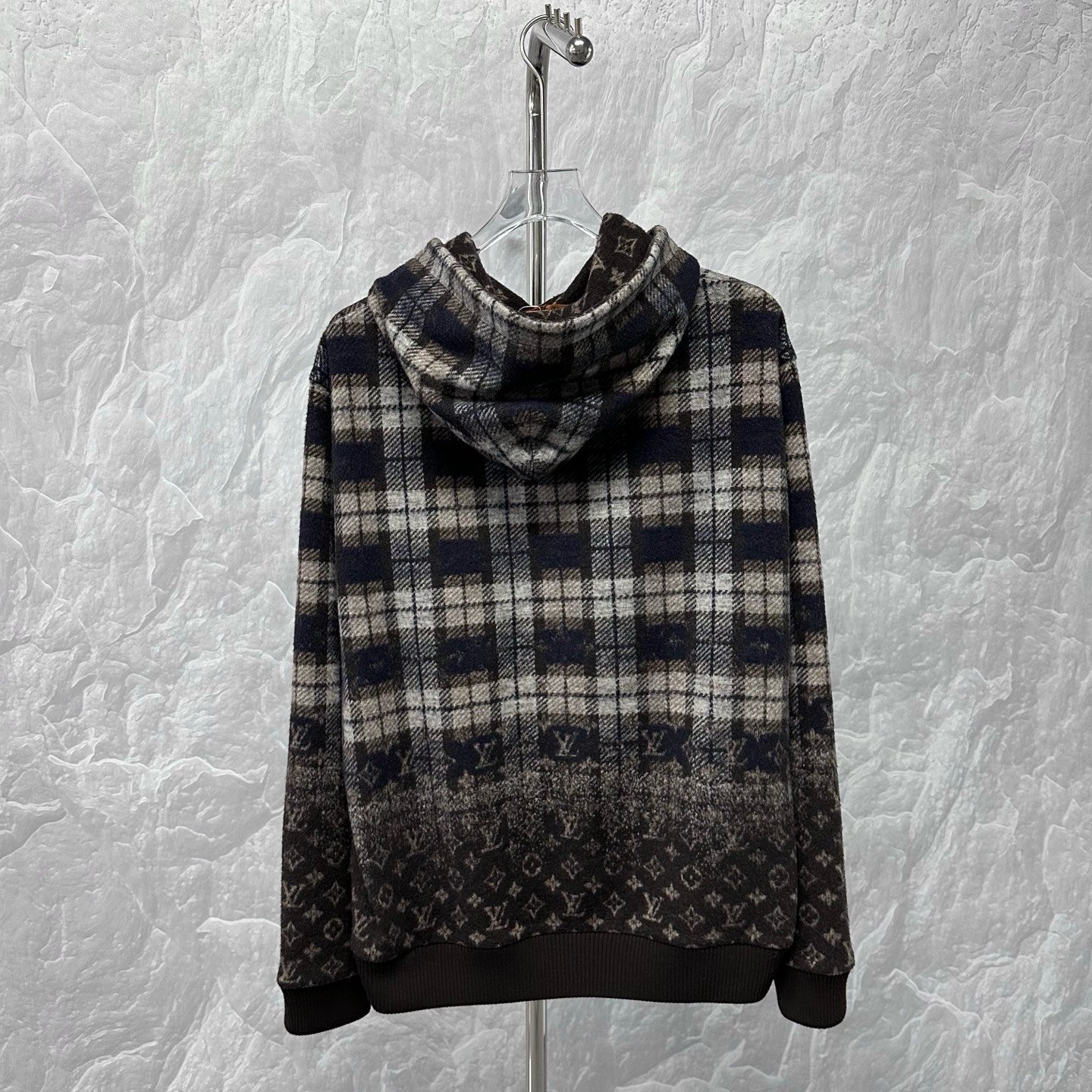 Louis Vuitton SS26 Checked Hooded Wool Sweater XL — back