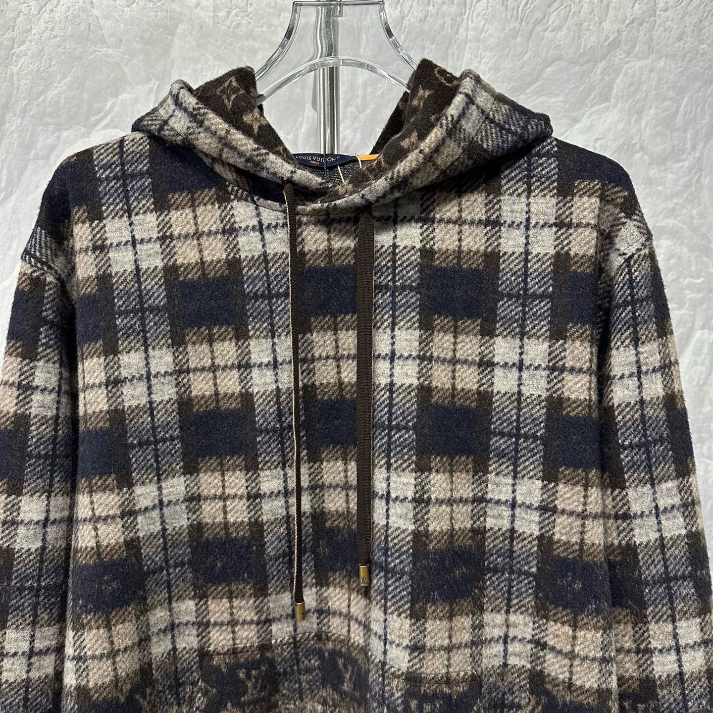 Louis Vuitton SS26 Checked Hooded Wool Sweater XL — front
