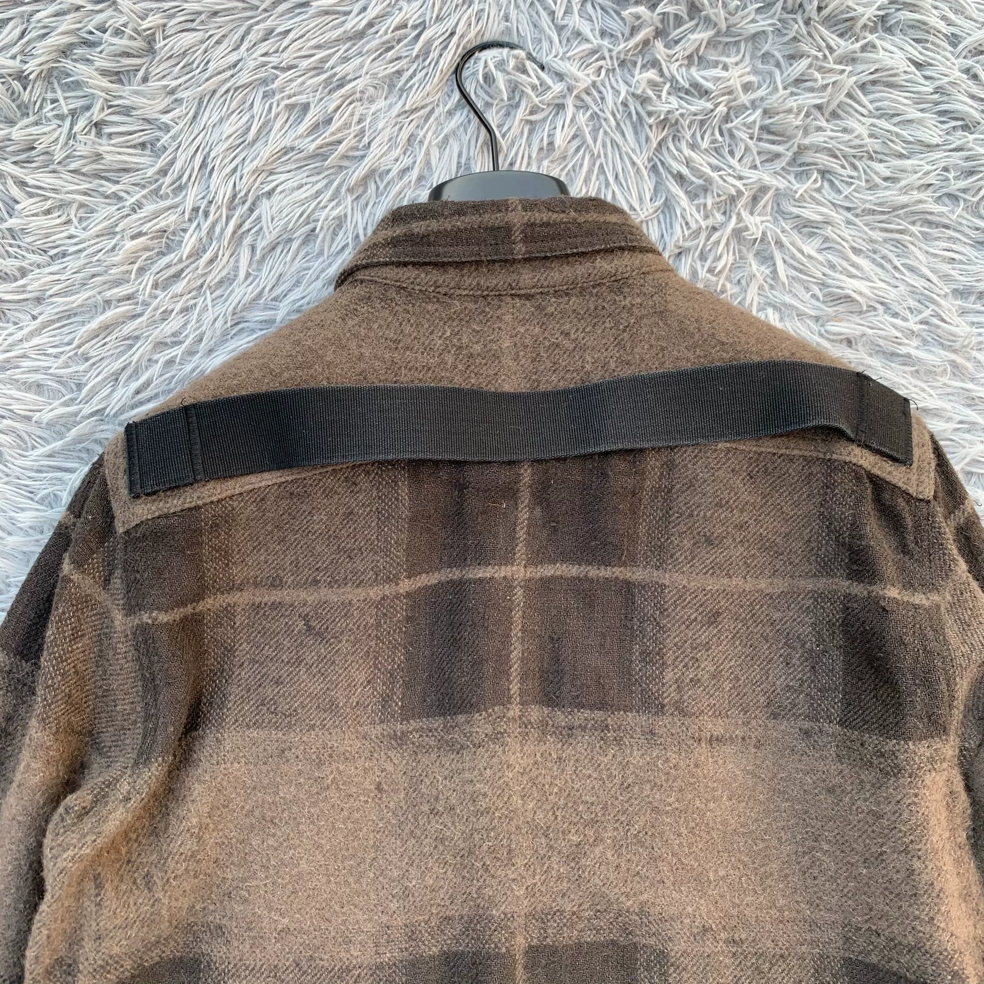 Rick Owens Brown Plaid Wool Shirt — back