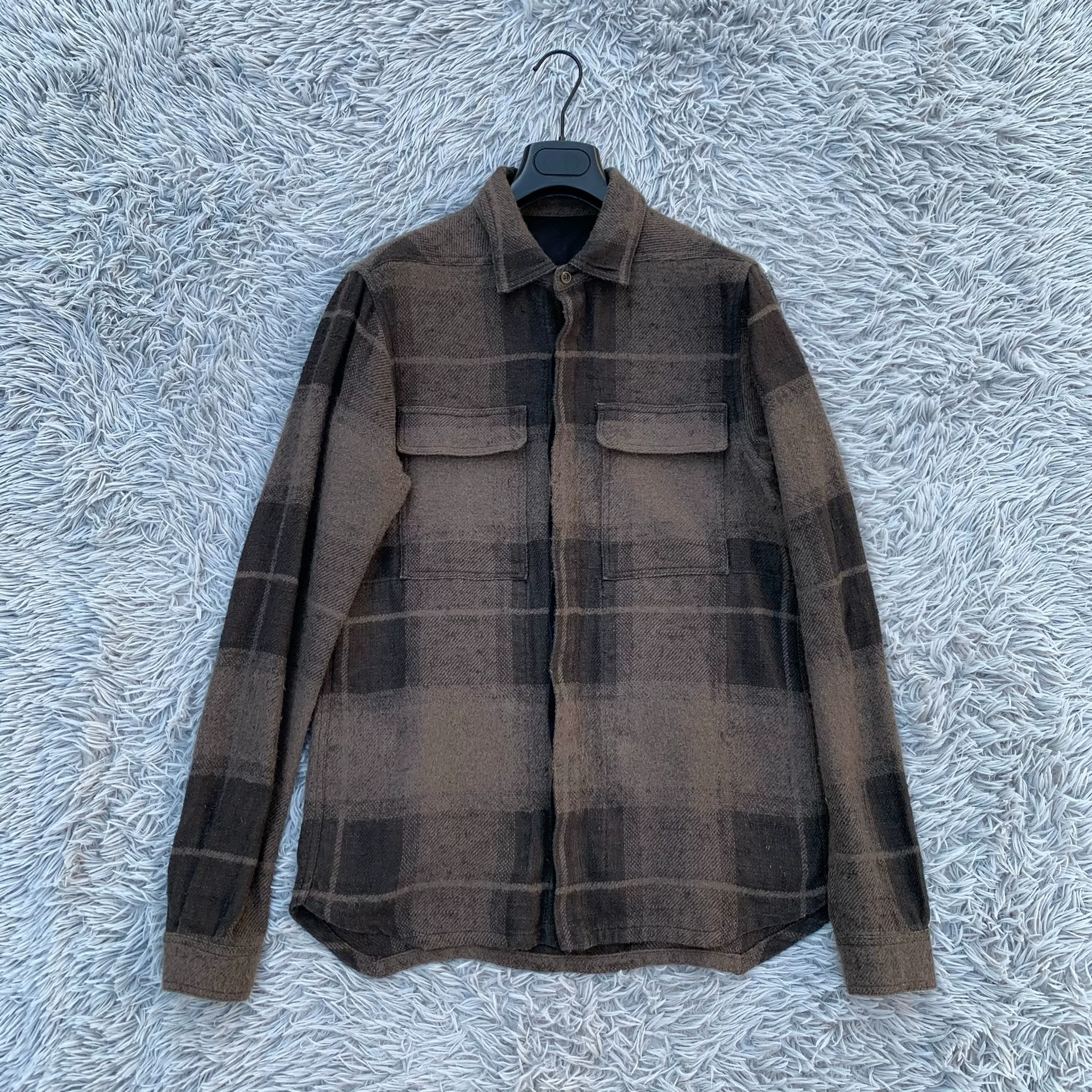 Rick Owens Brown Plaid Wool Shirt
