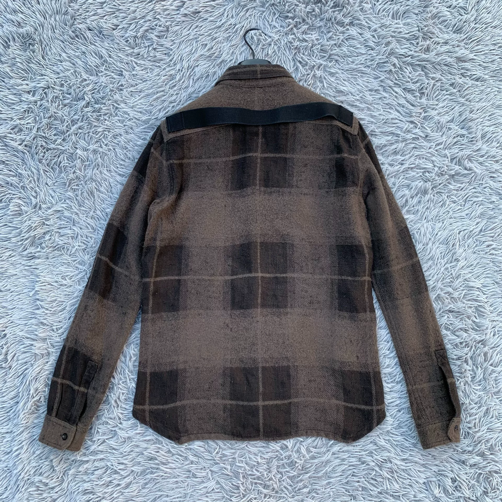 Rick Owens Brown Plaid Wool Shirt — detail