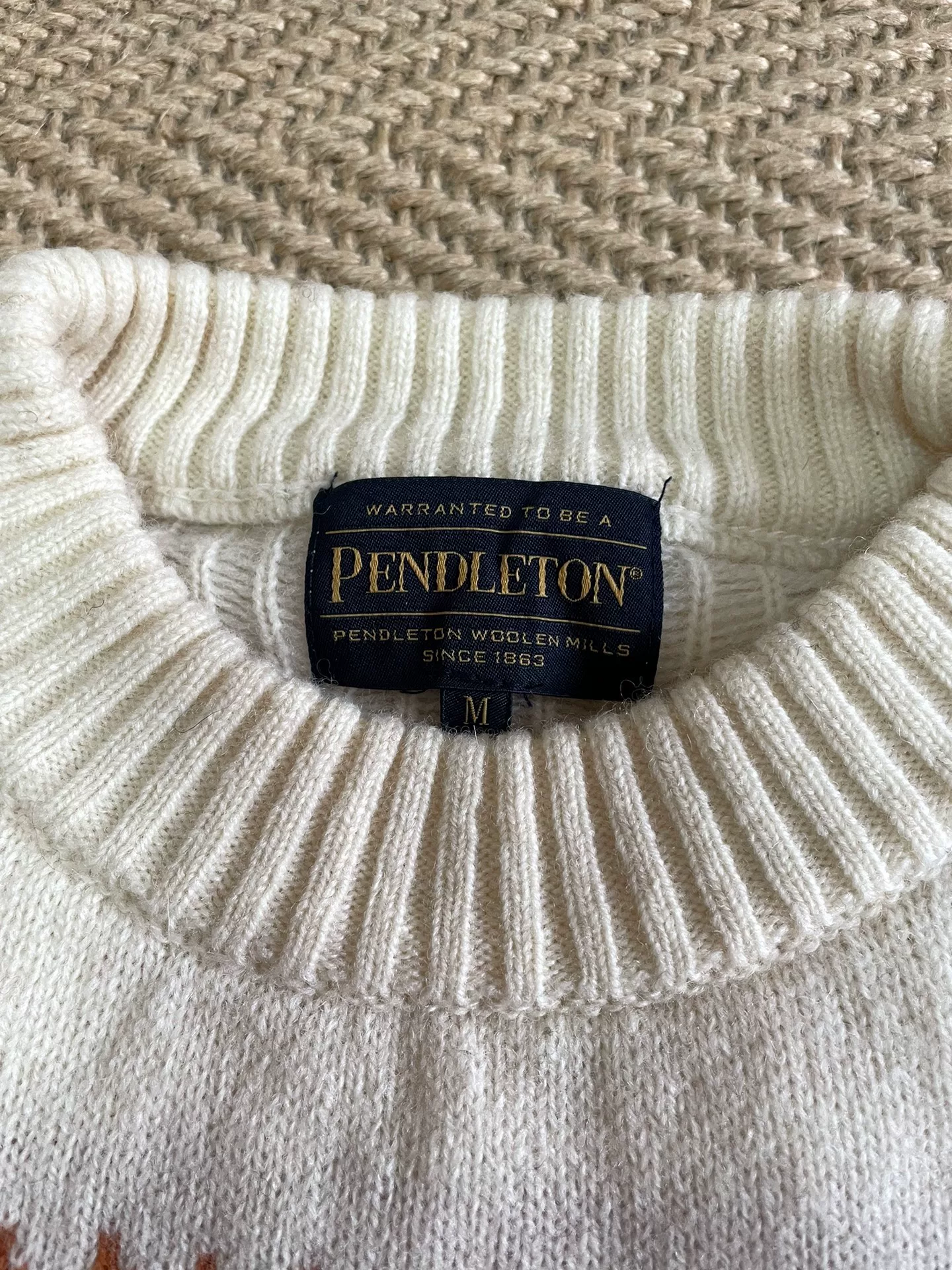 PENDLETON Wool Blend Ethnic Pattern Pullover — label