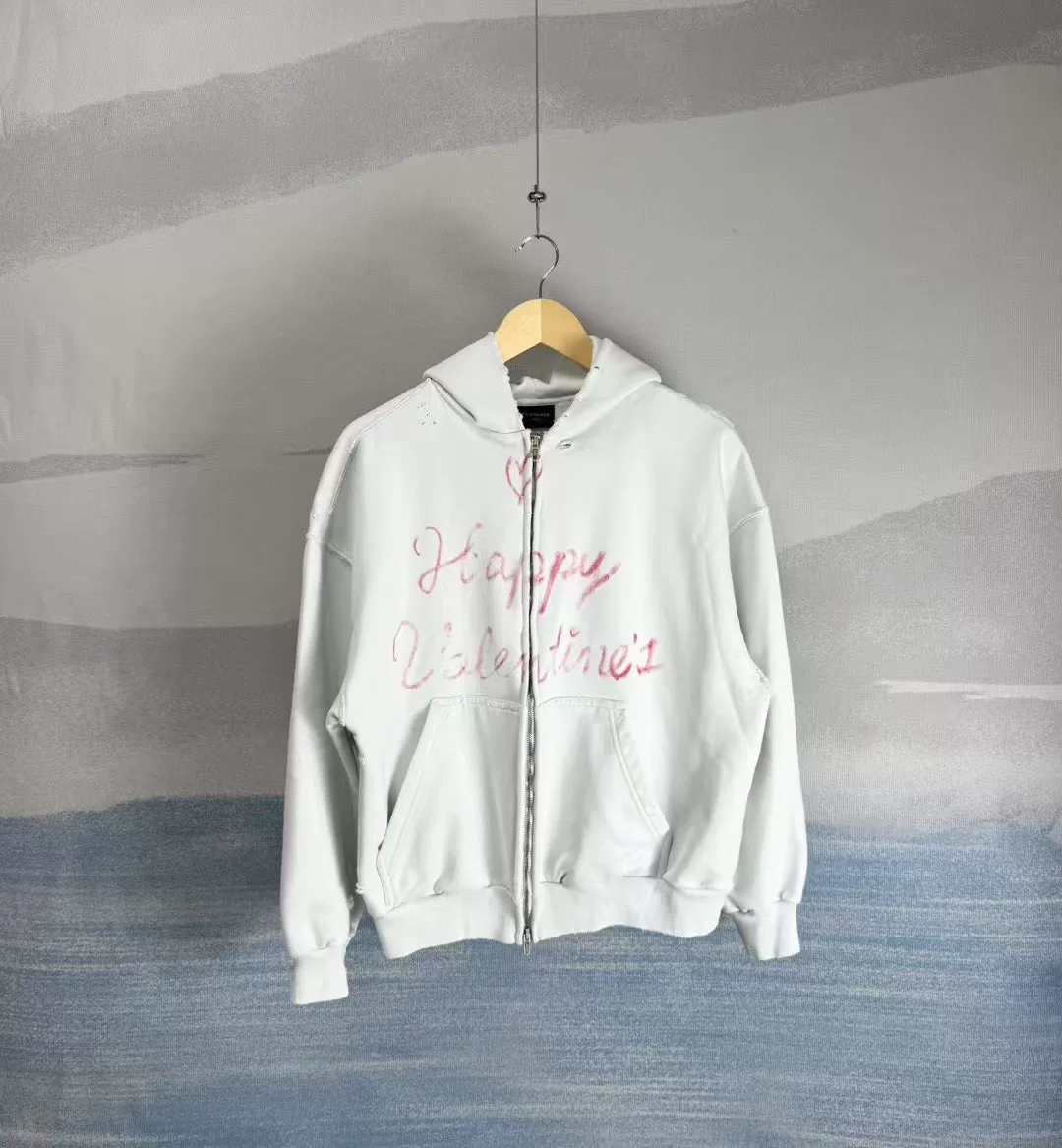 Balenciaga Qixi Limited White Graffiti Zip Hoodie