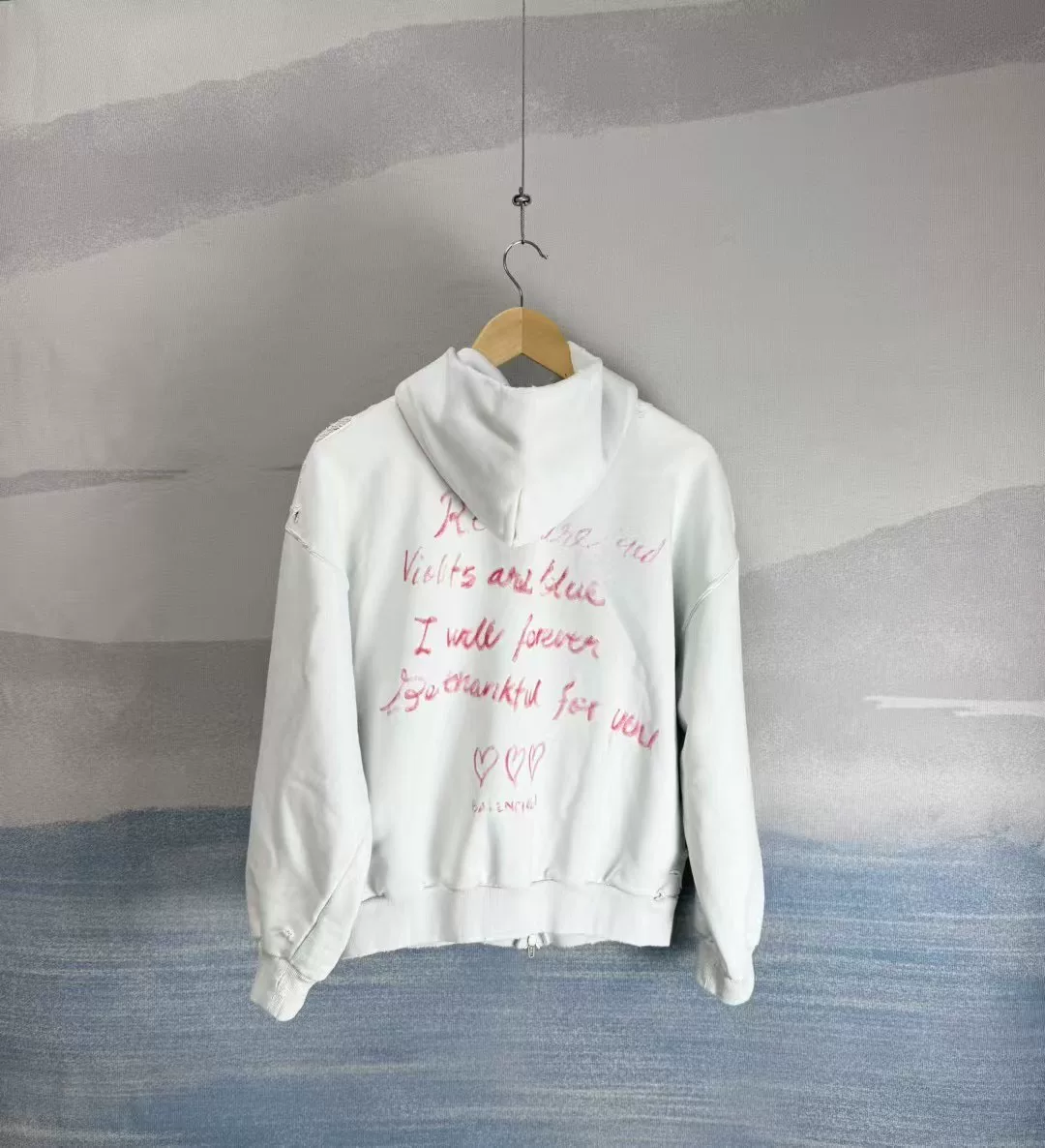 Balenciaga Qixi Limited White Graffiti Zip Hoodie — detail