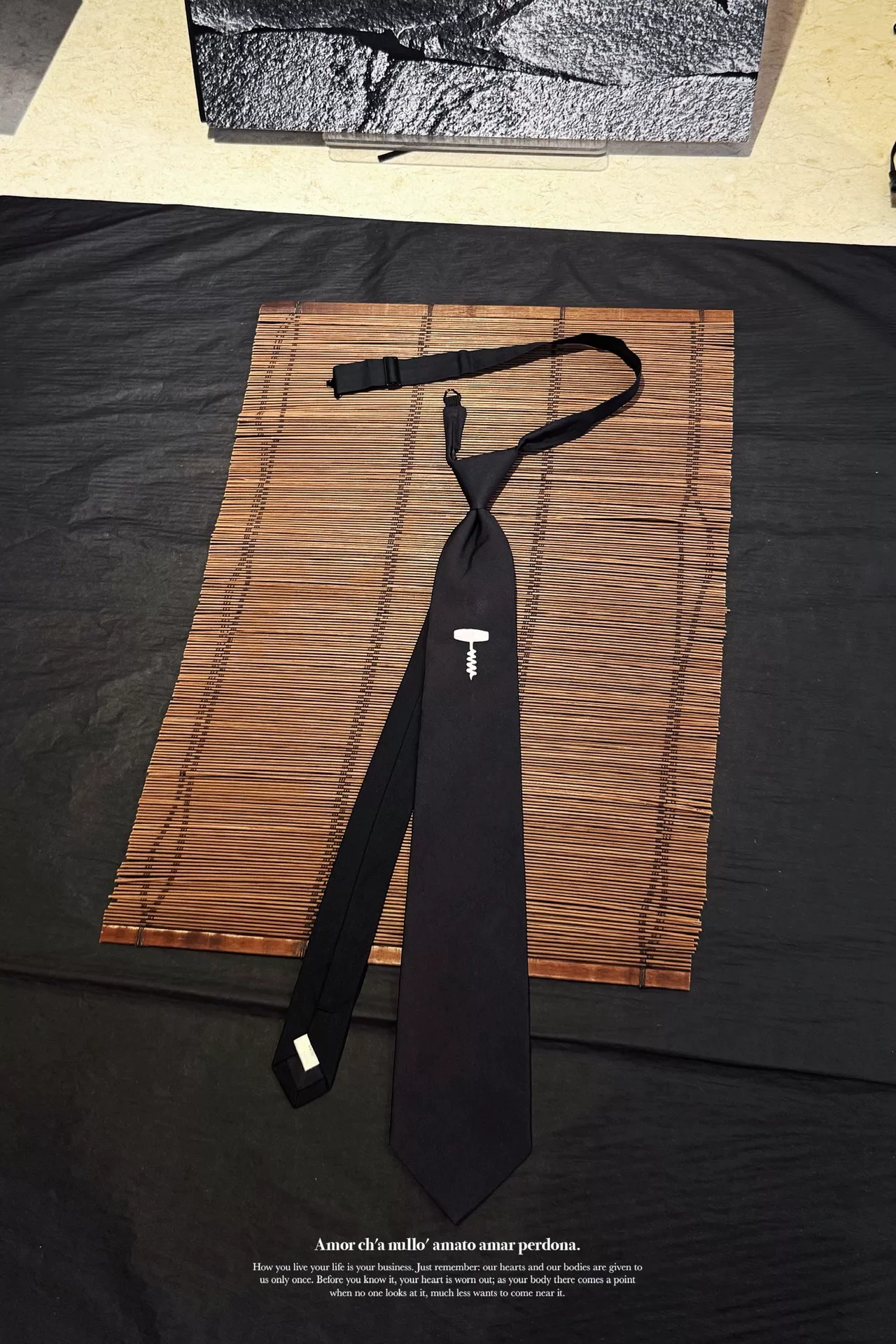 Yohji Yamamoto 80s Slim Bottle Opener Tie — front