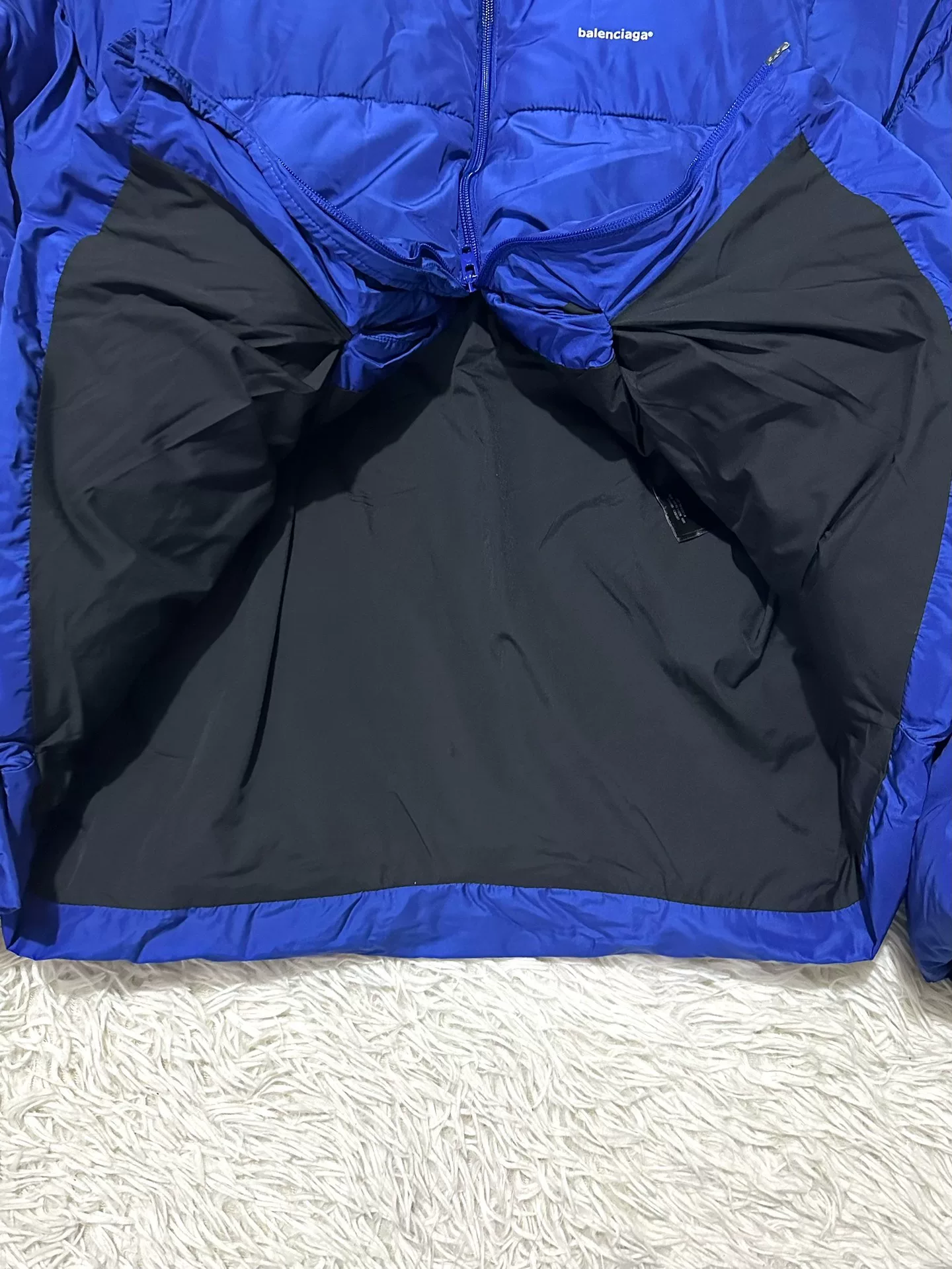 Balenciaga C-Shape Oversized Puffer Jacket — label