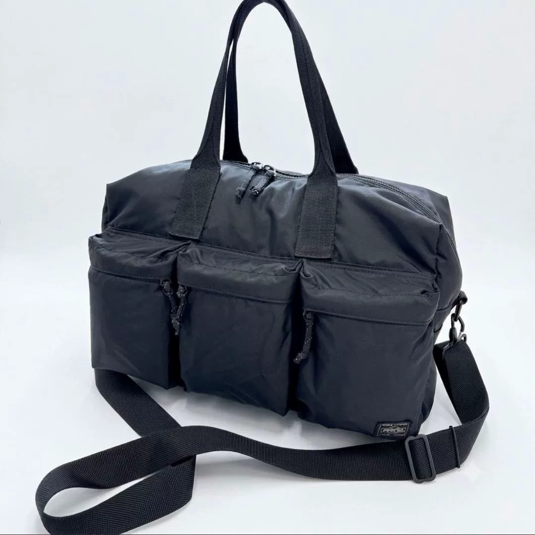 PORTER FORCE 2WAY Black Duffle Bag — front