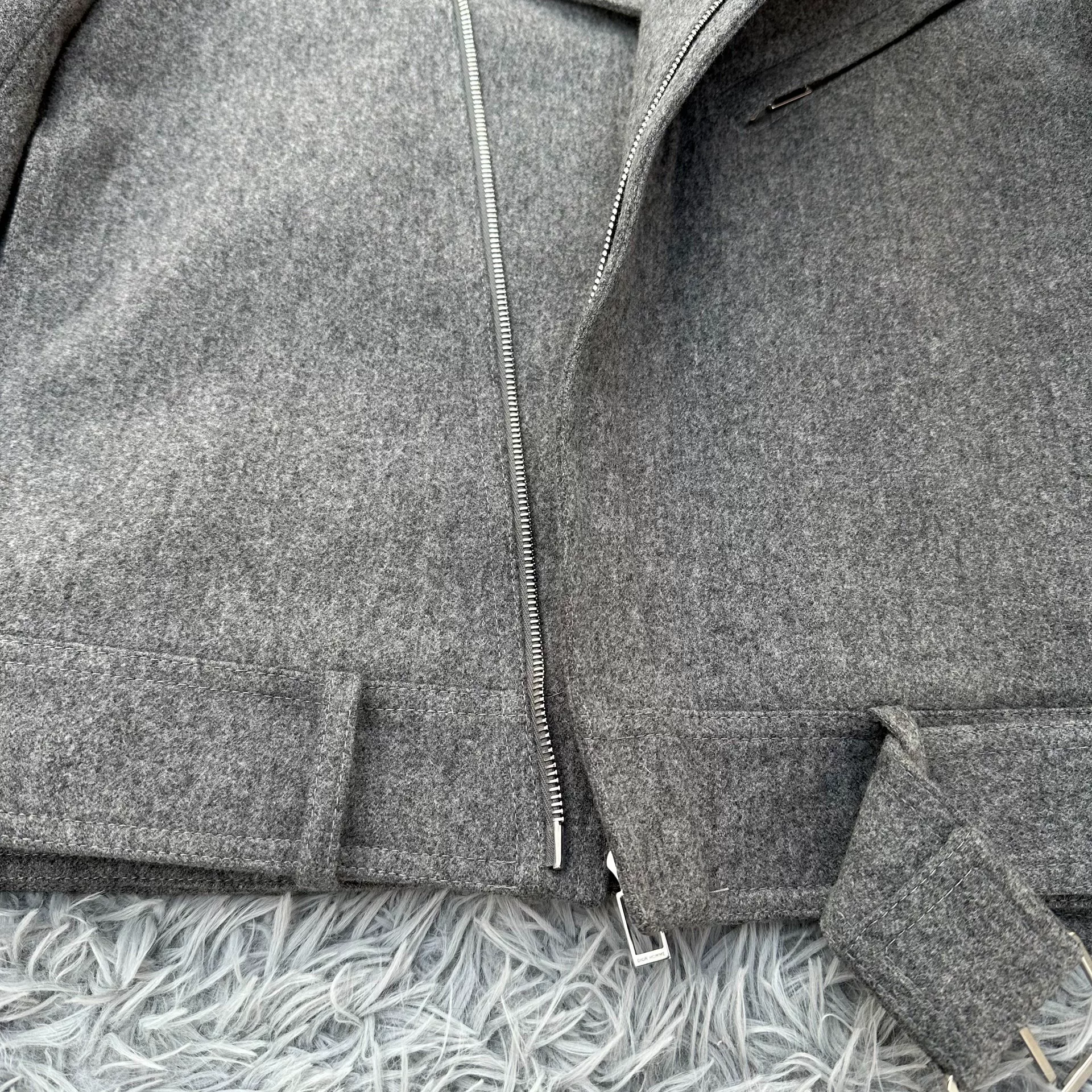 Dior Homme Gray Wool Biker Jacket — detail