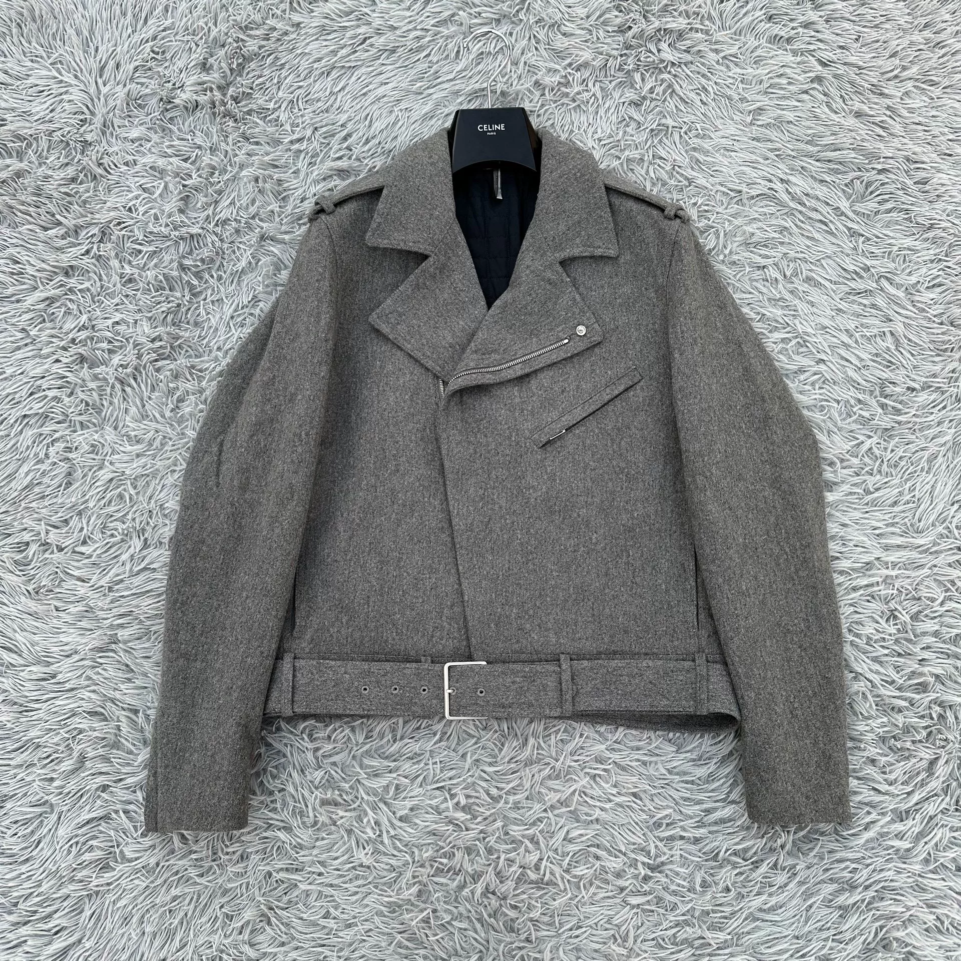 Dior Homme Gray Wool Biker Jacket