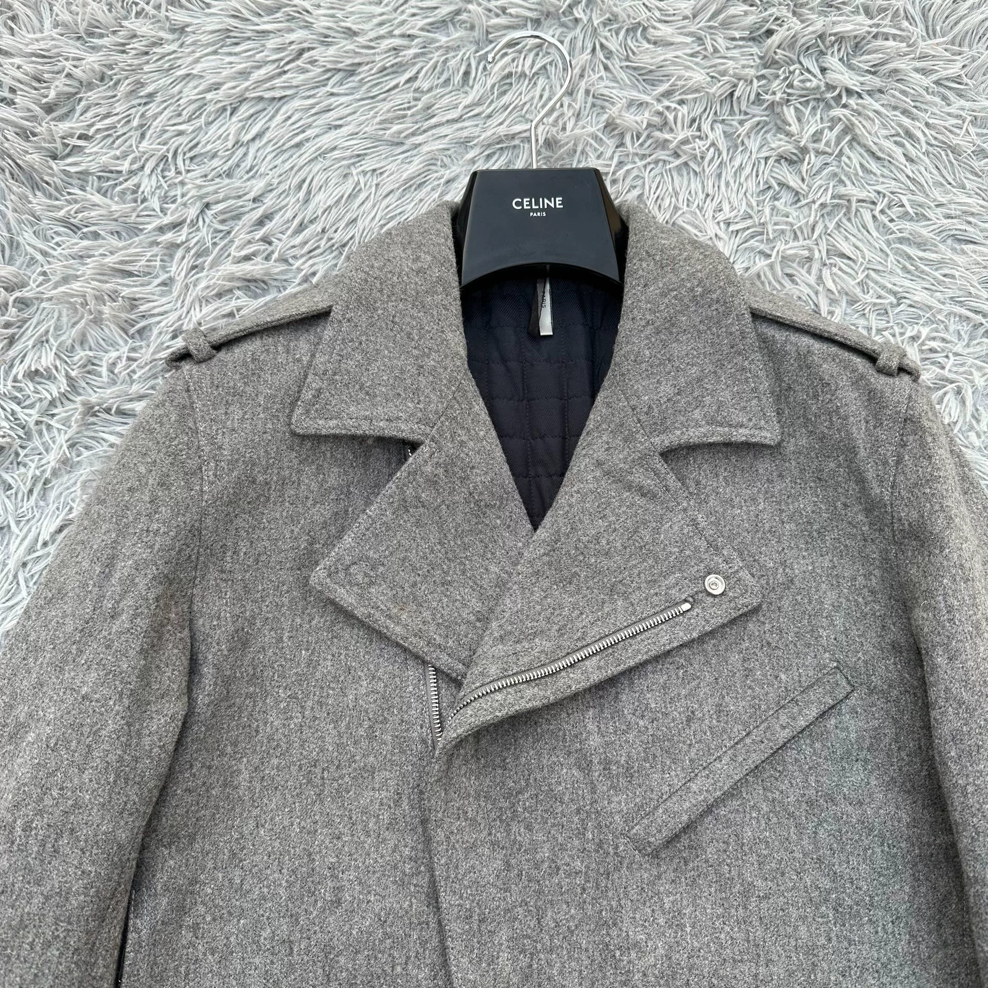 Dior Homme Gray Wool Biker Jacket — front