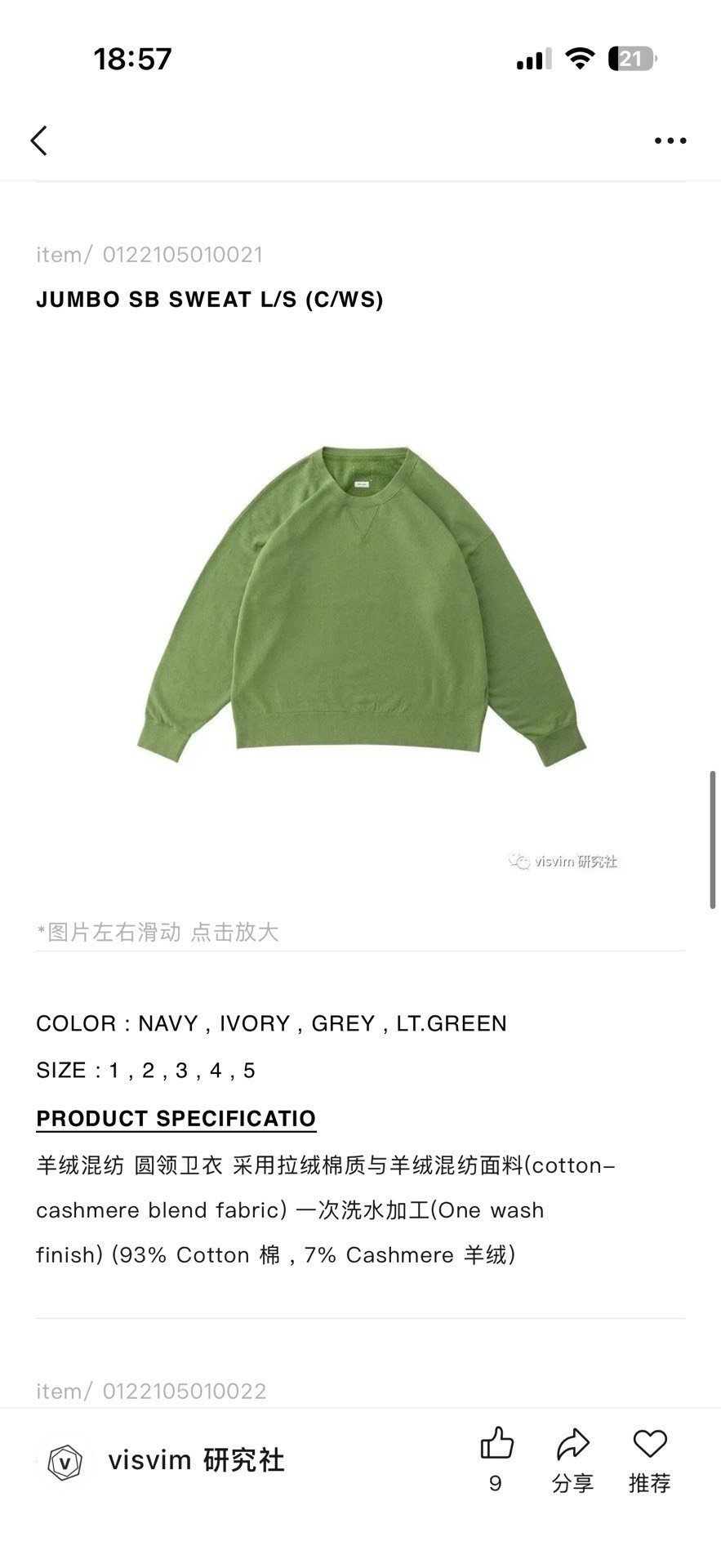 Visvim Jumbo SB Sweat L/S 22SS — back