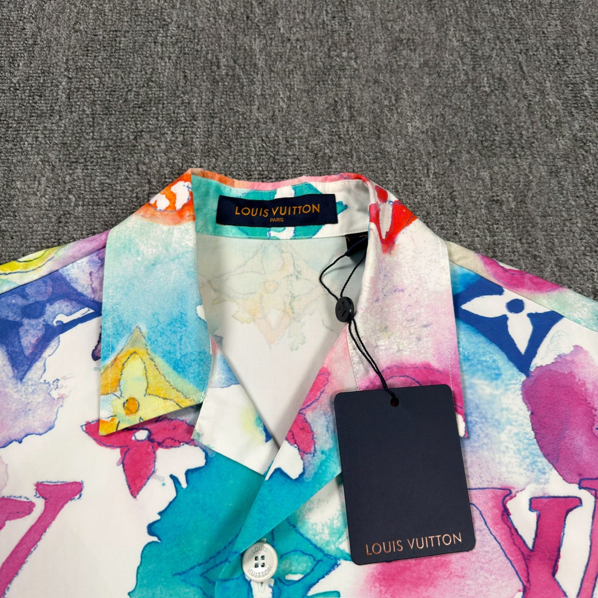 Louis Vuitton Watercolor Logo Short-Sleeve Shirt — detail
