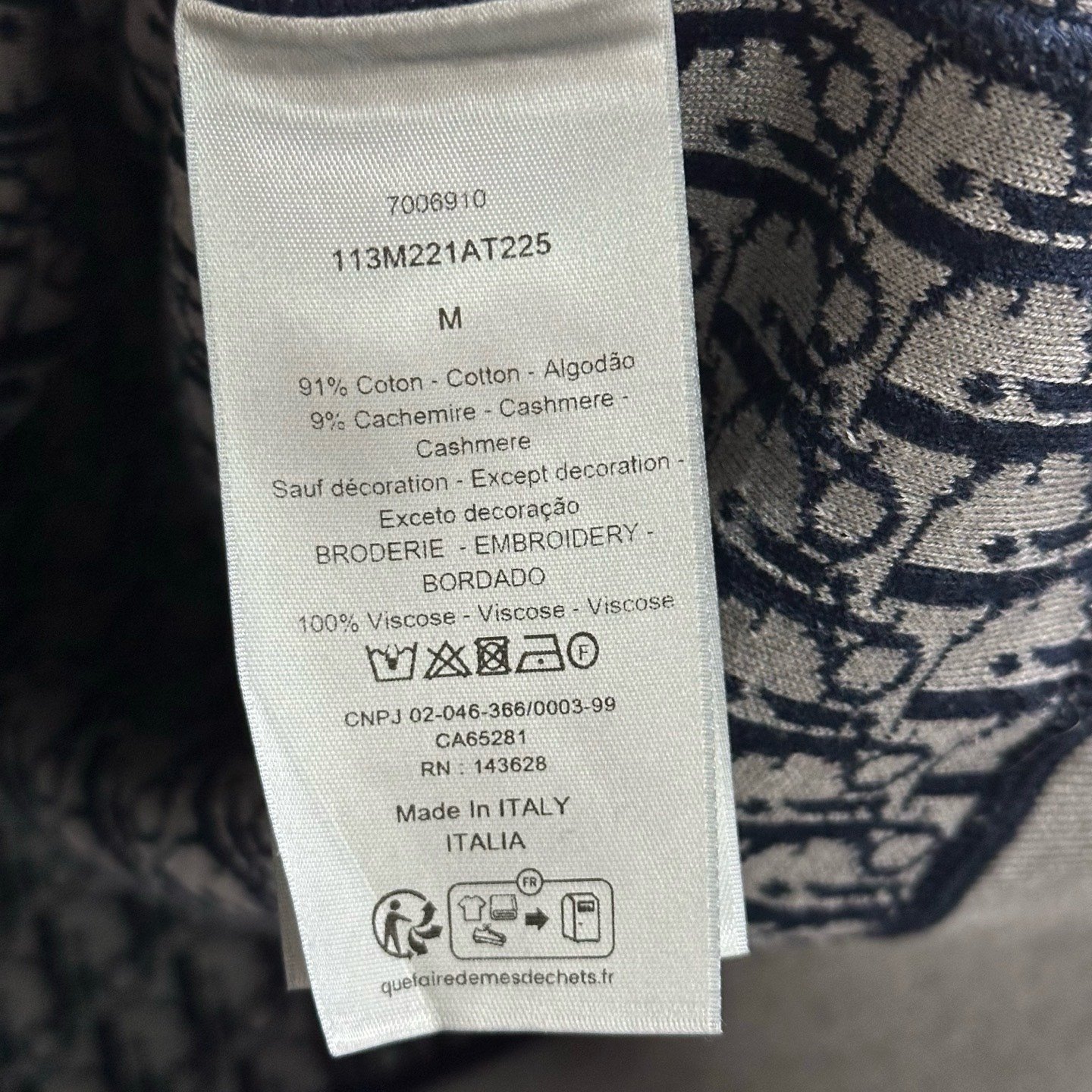 Dior Dark Blue Zip-Up Hoodie — label
