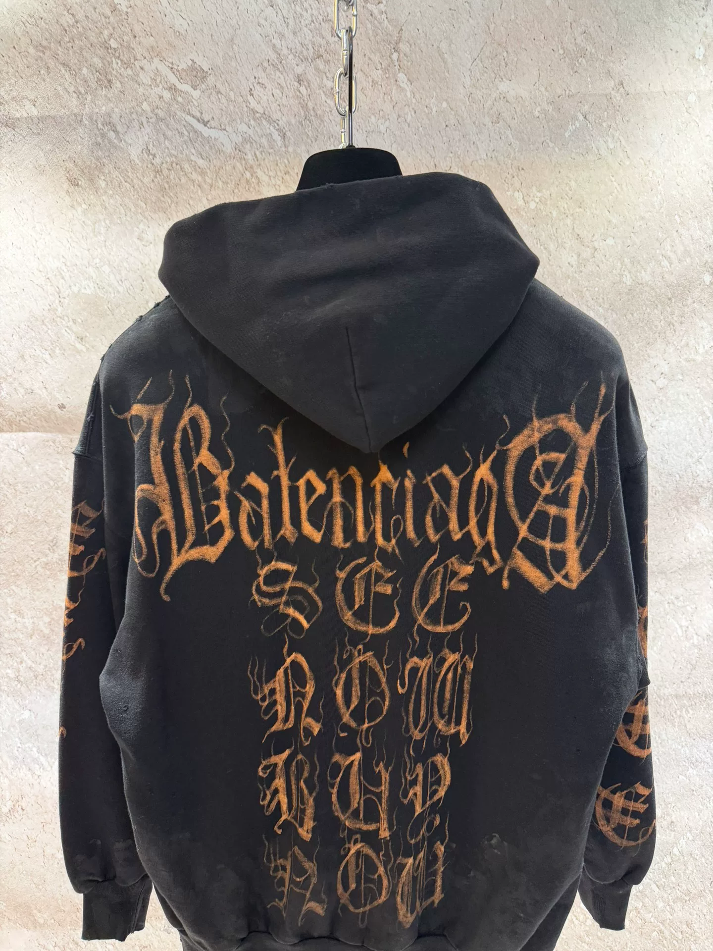 Balenciaga Distressed Sanskrit Zip Hoodie — back