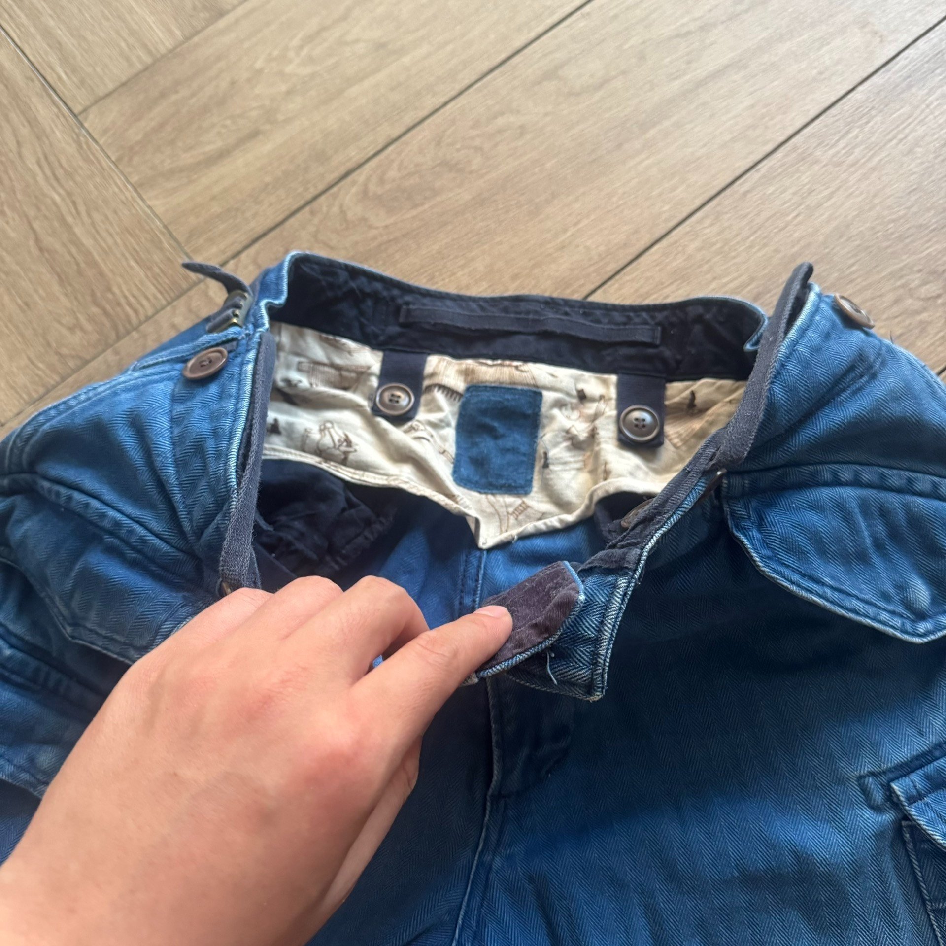 VSIVIM EIGER SANCTION HBT Indigo Shorts — detail