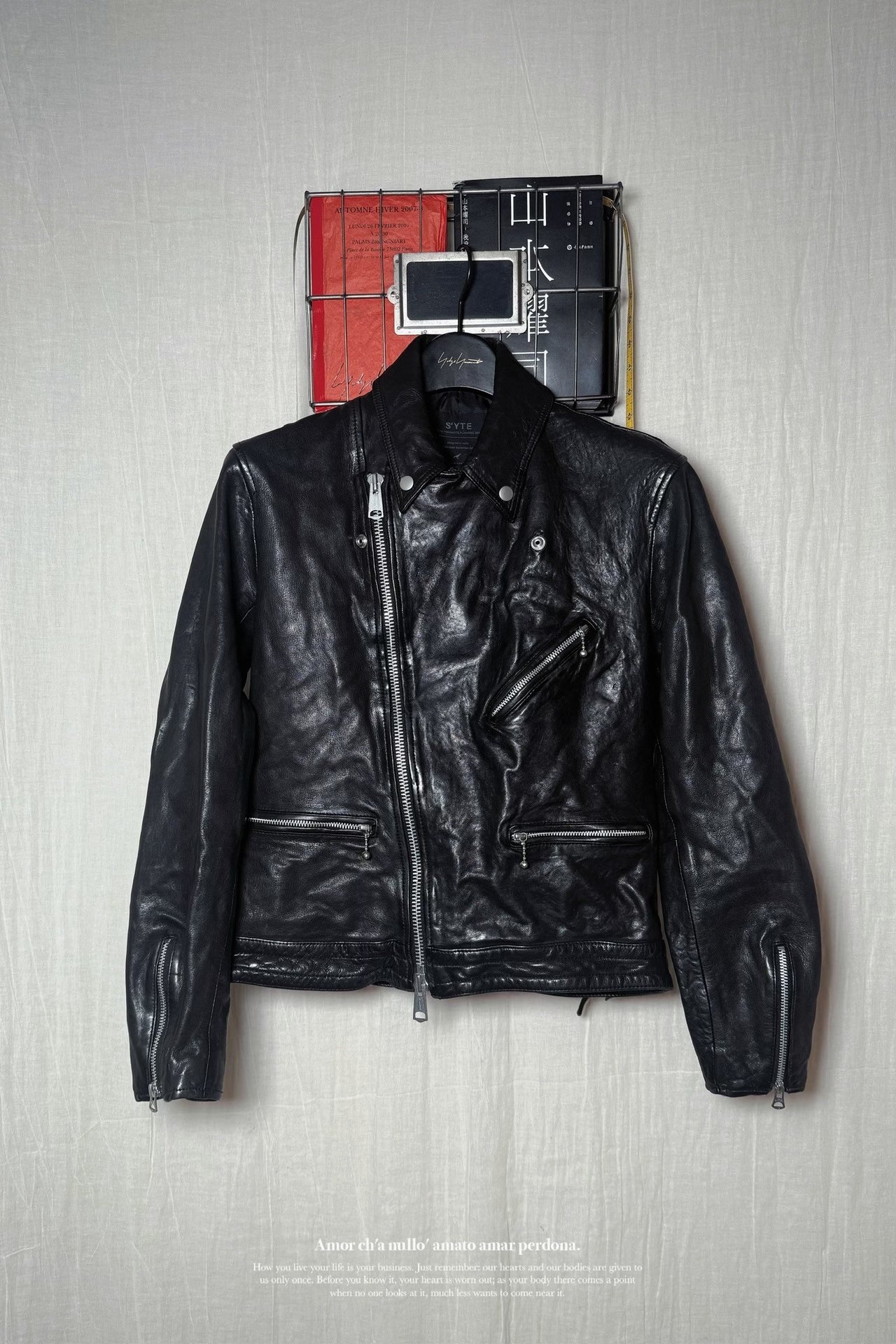 Yohji Yamamoto 22AW Washed Lambskin Biker Jacket — detail