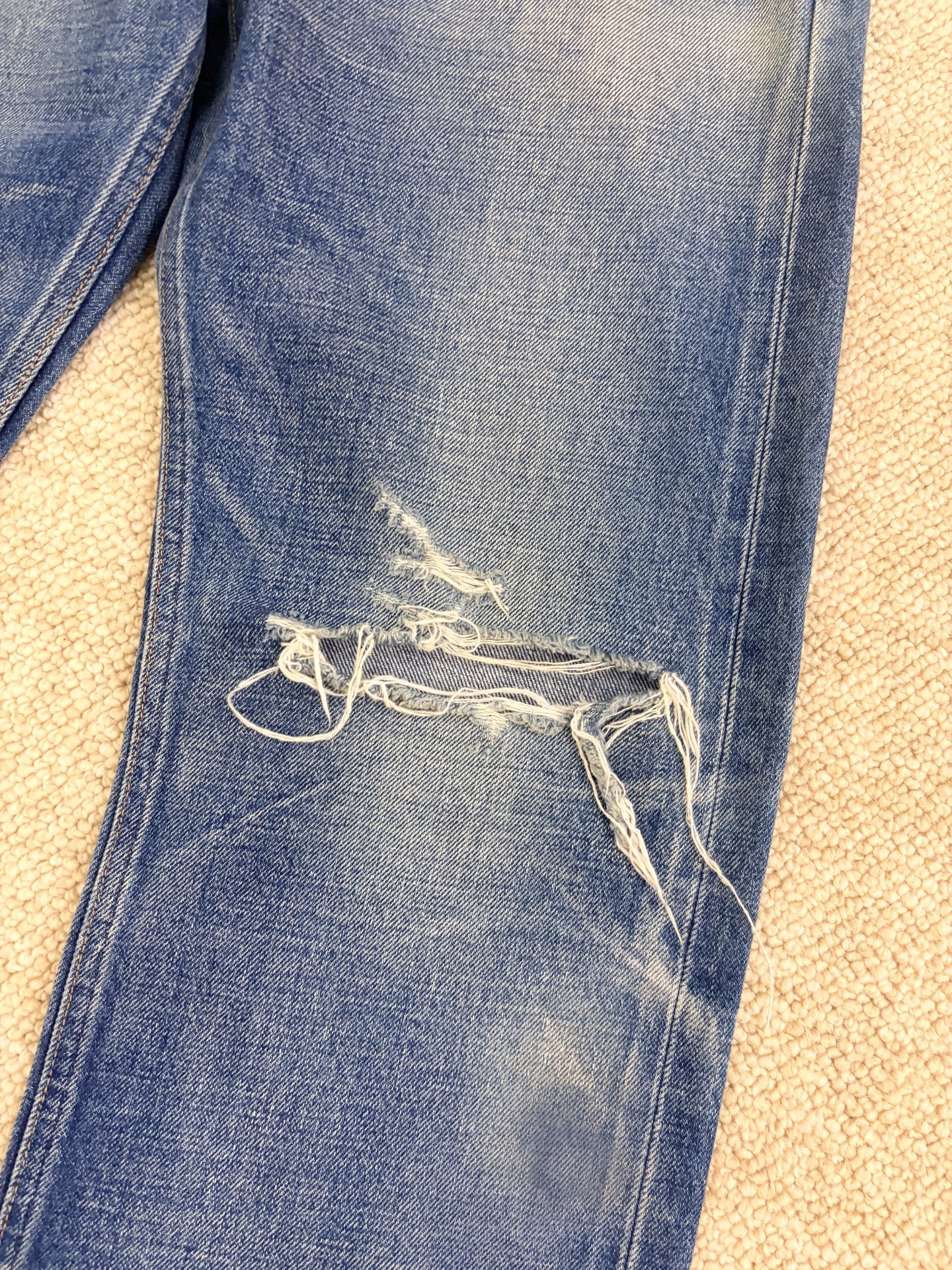Celine Straight-Leg Knee-Cut Distressed Jeans — back