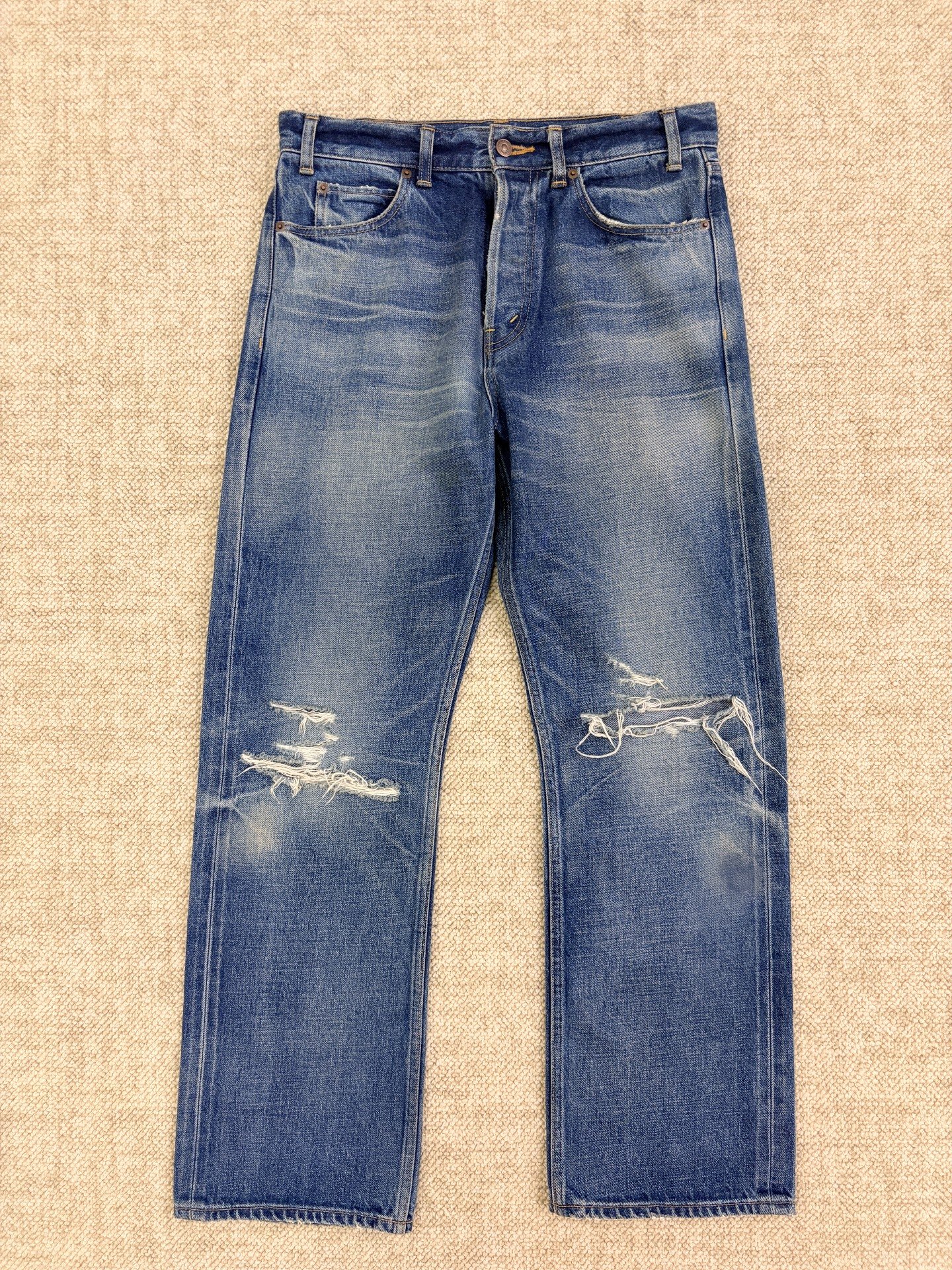 Celine Straight-Leg Knee-Cut Distressed Jeans
