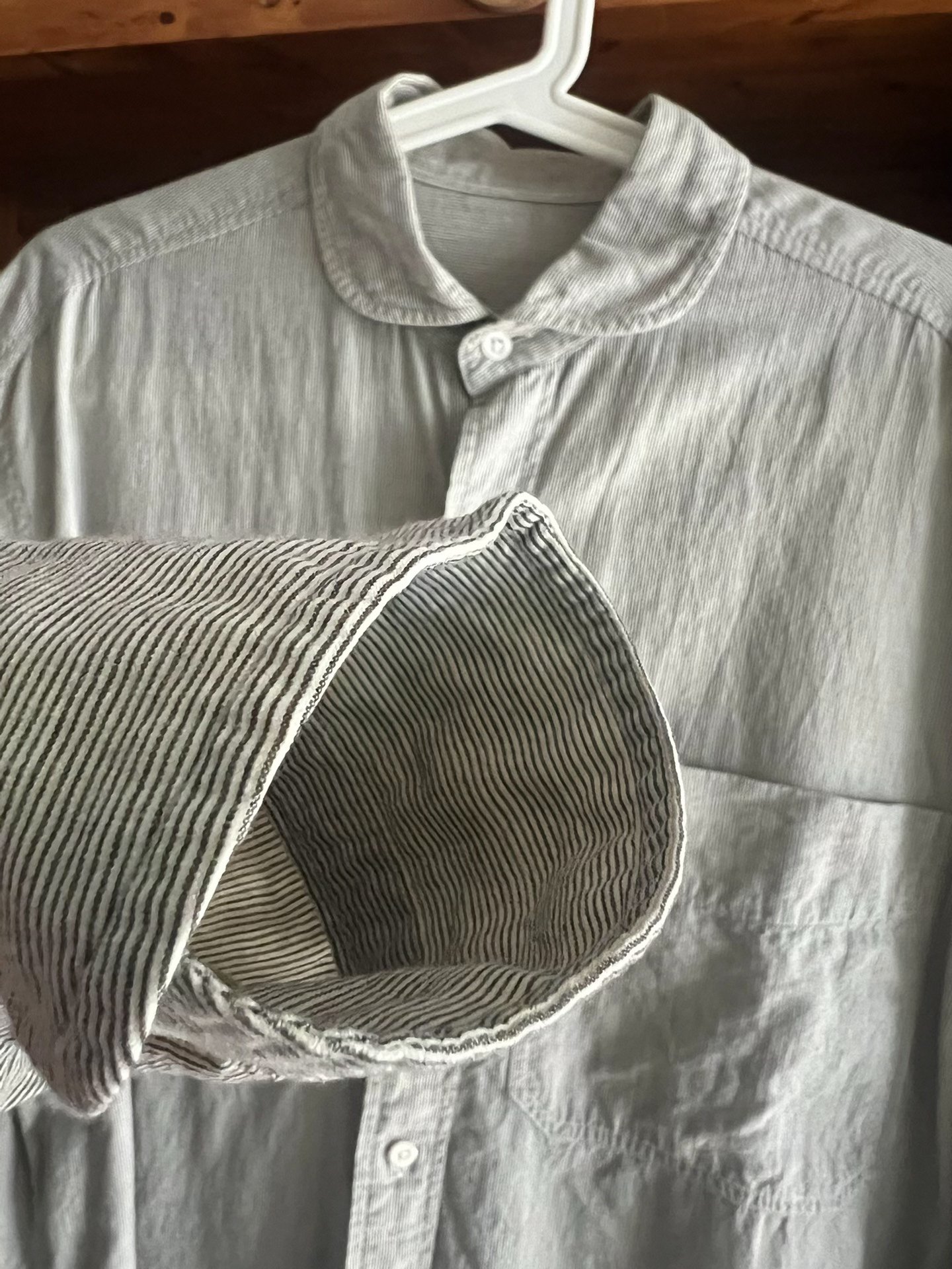 Porter Classic Wide Pocket Stripe Shirt — label