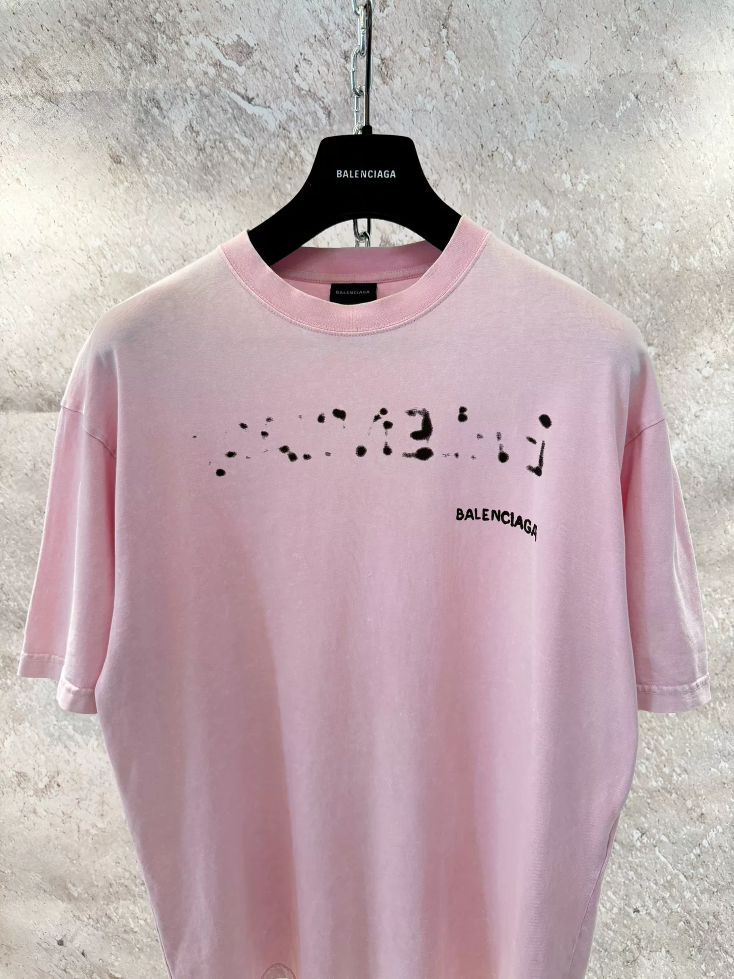 Balenciaga Pink Blurred Letter T-shirt — front