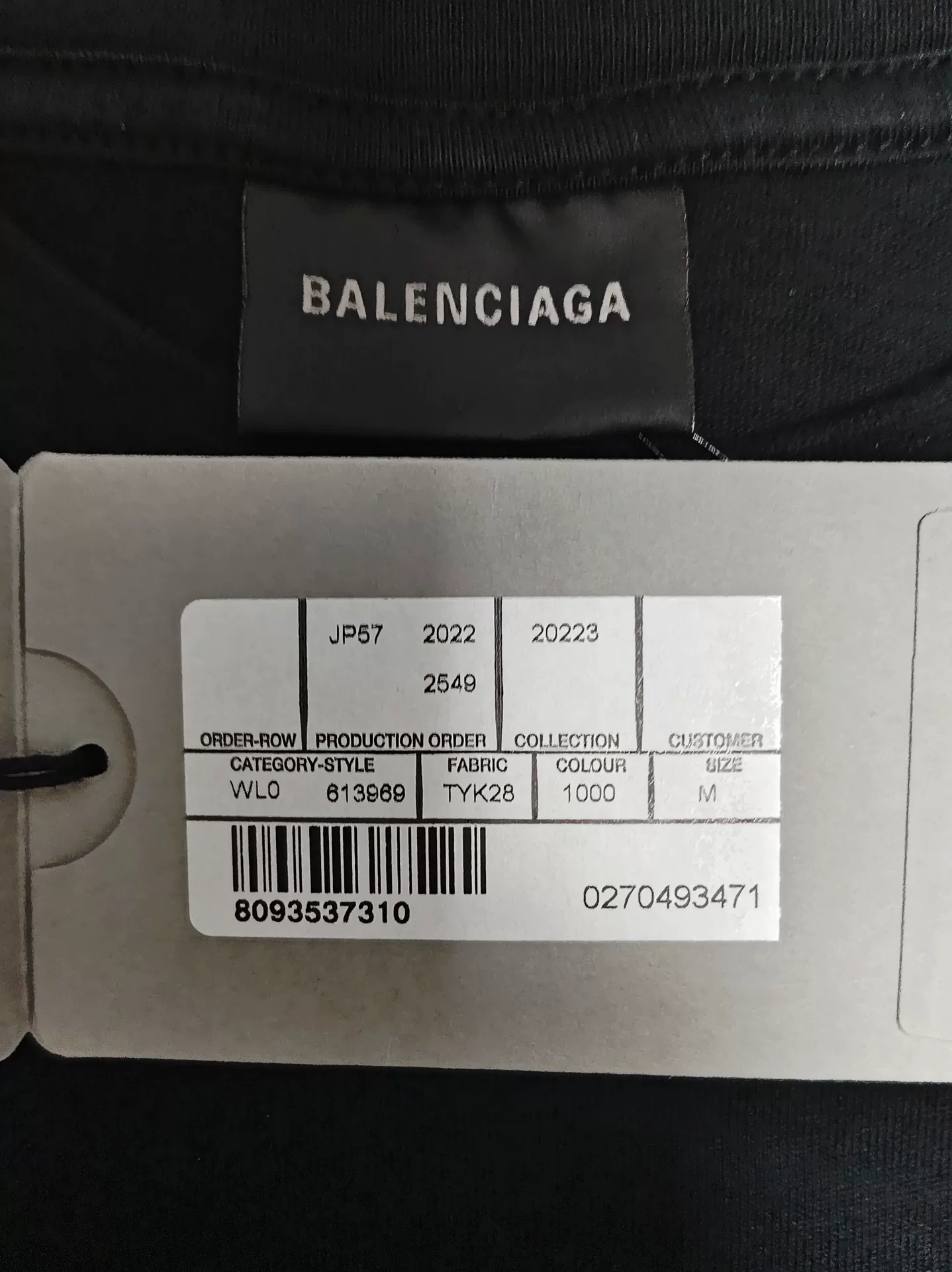 Balenciaga 23SS Small Logo Black T-Shirt — back