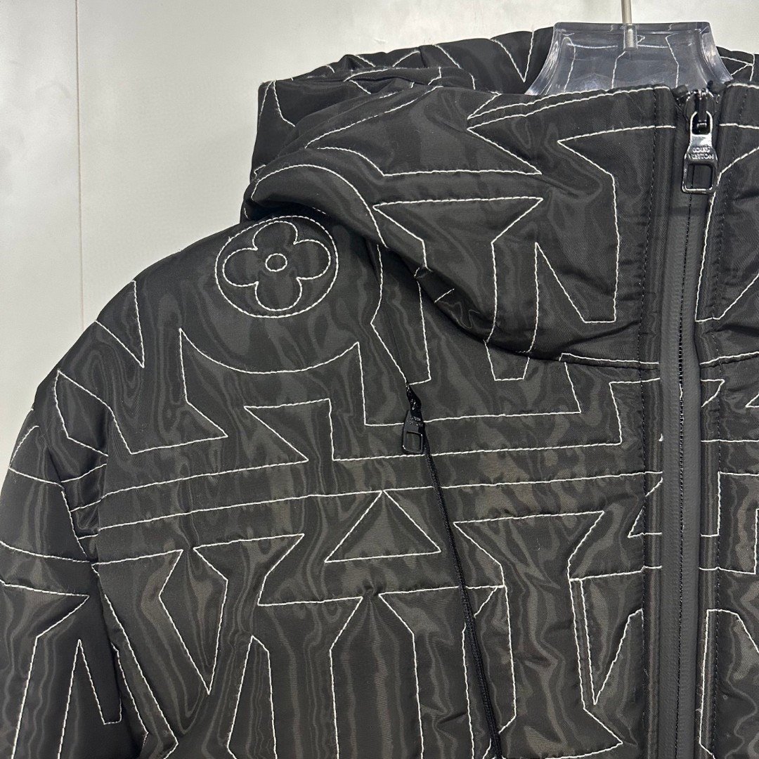Louis Vuitton Geometric Letter Embossed Hooded Jacket — detail