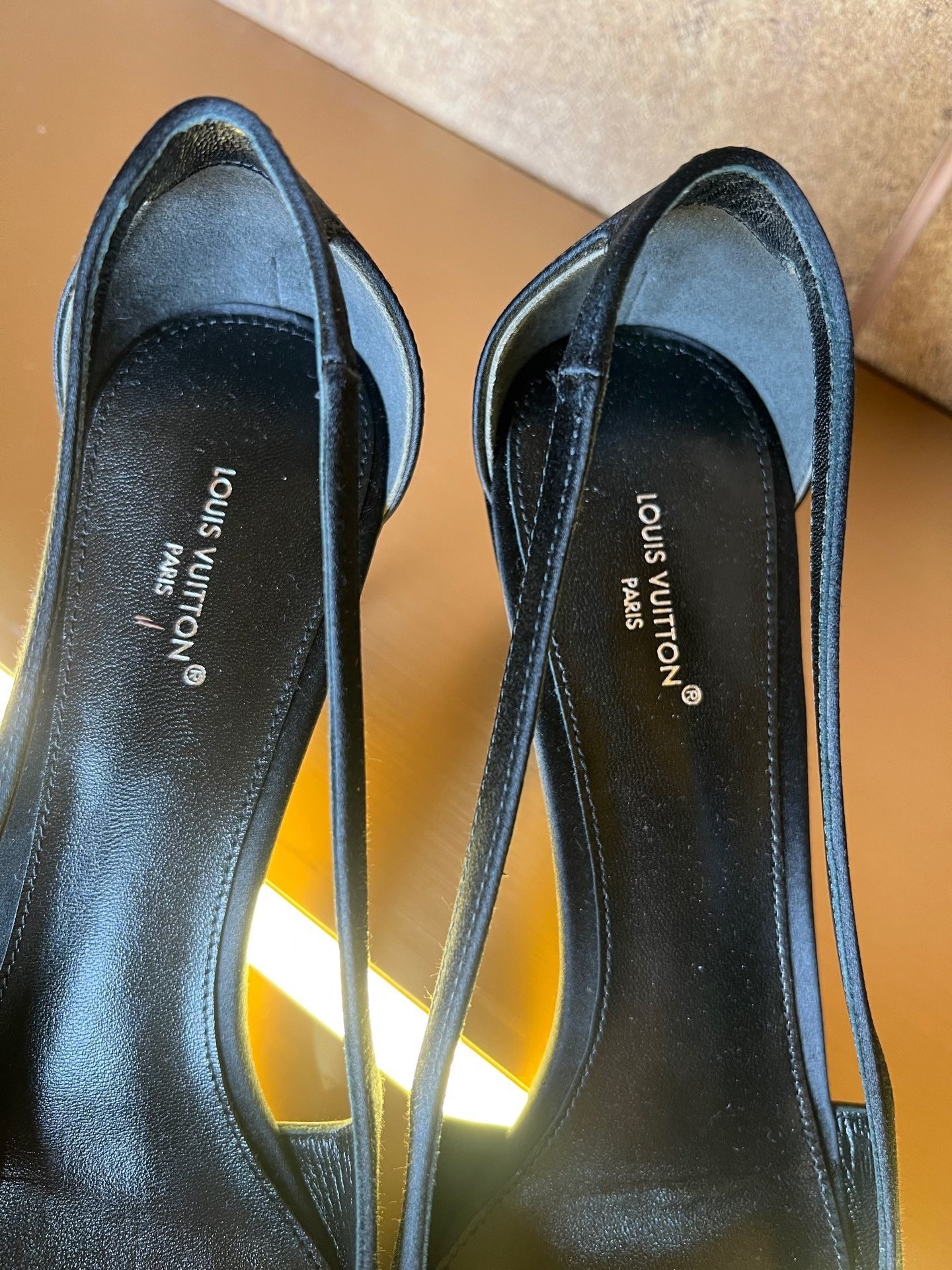 Louis Vuitton Satin Small Logo Heels — back