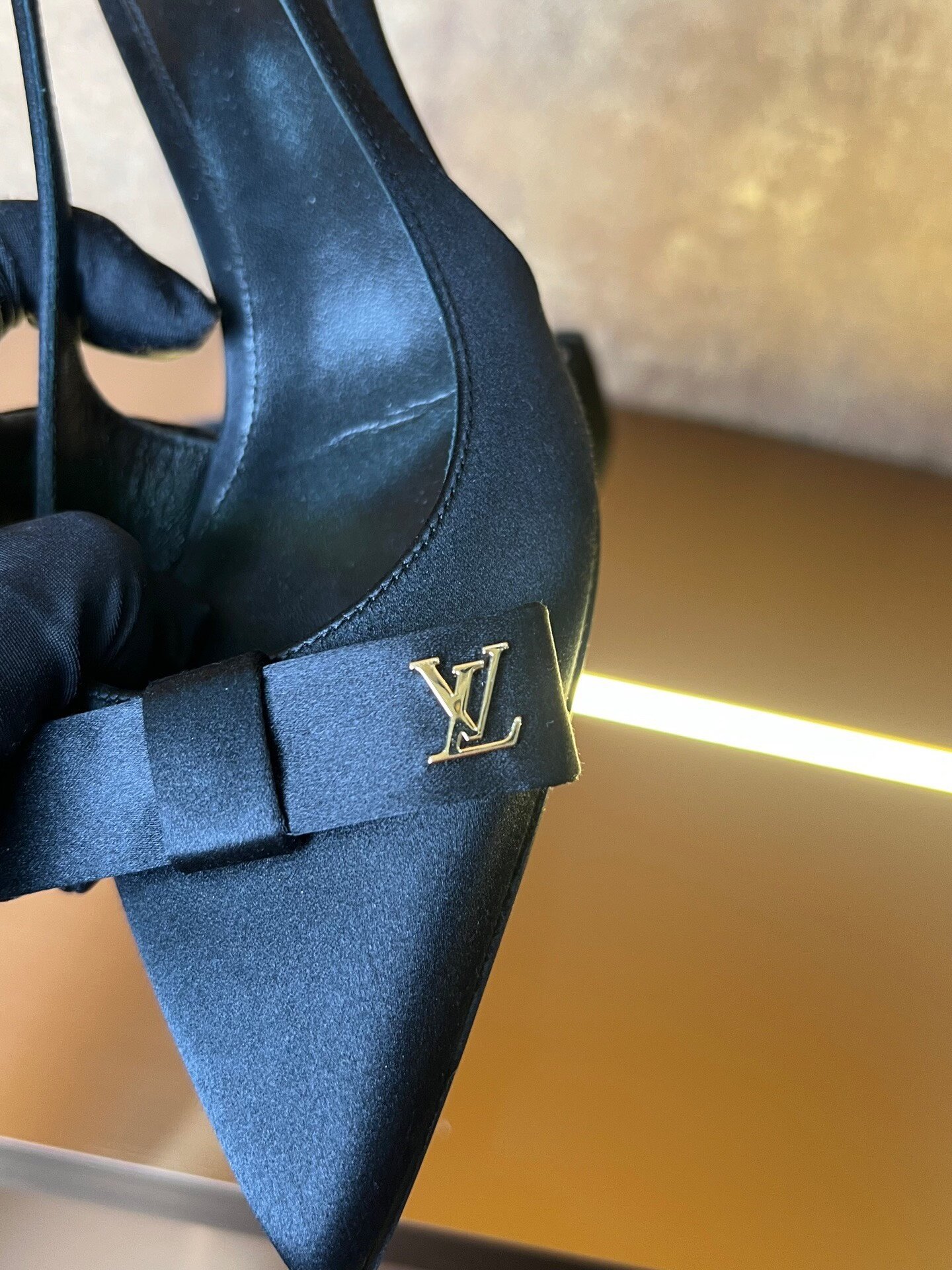 Louis Vuitton Satin Small Logo Heels — label