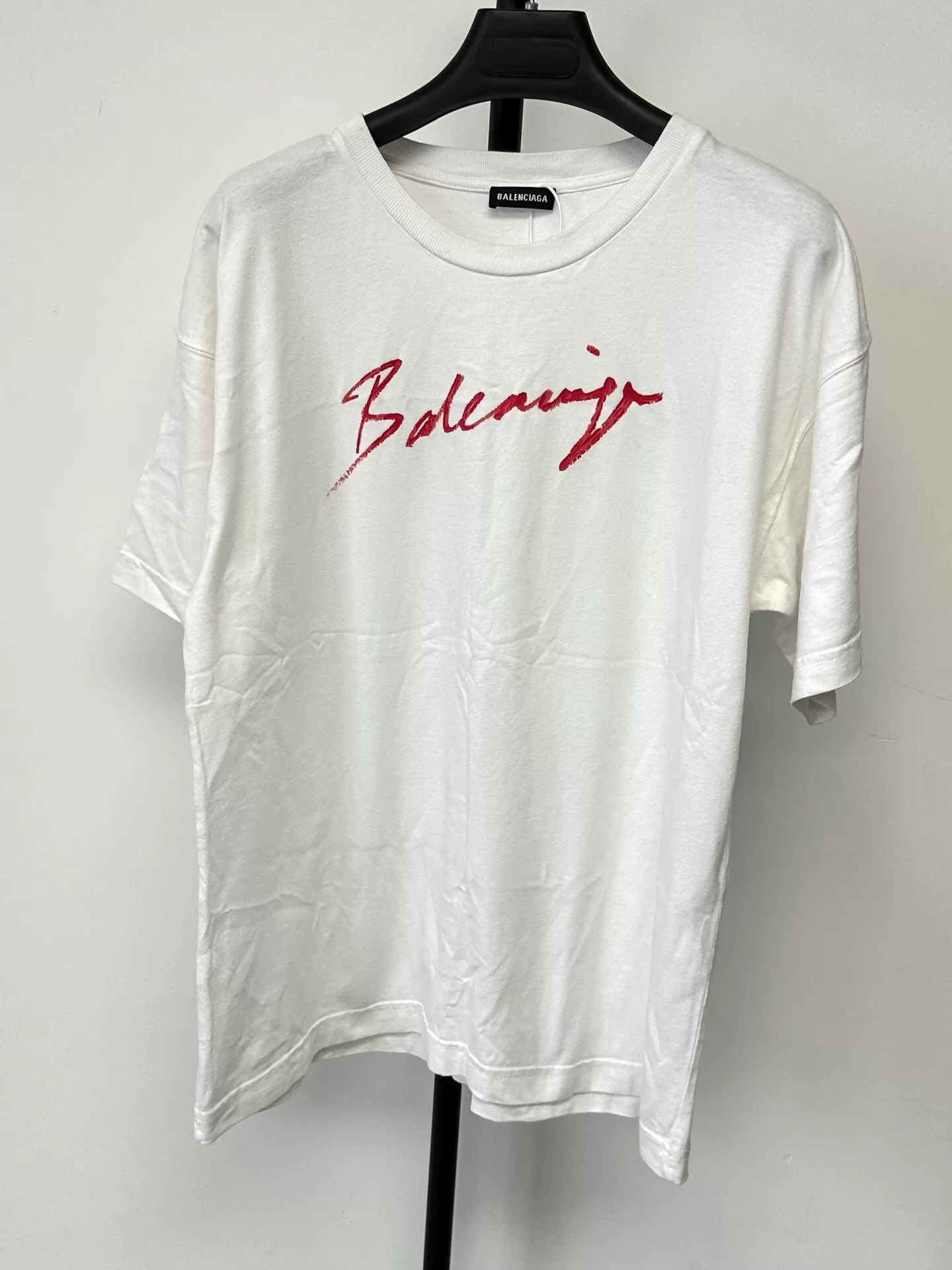 Balenciaga Red Letter Print Cotton T-shirt