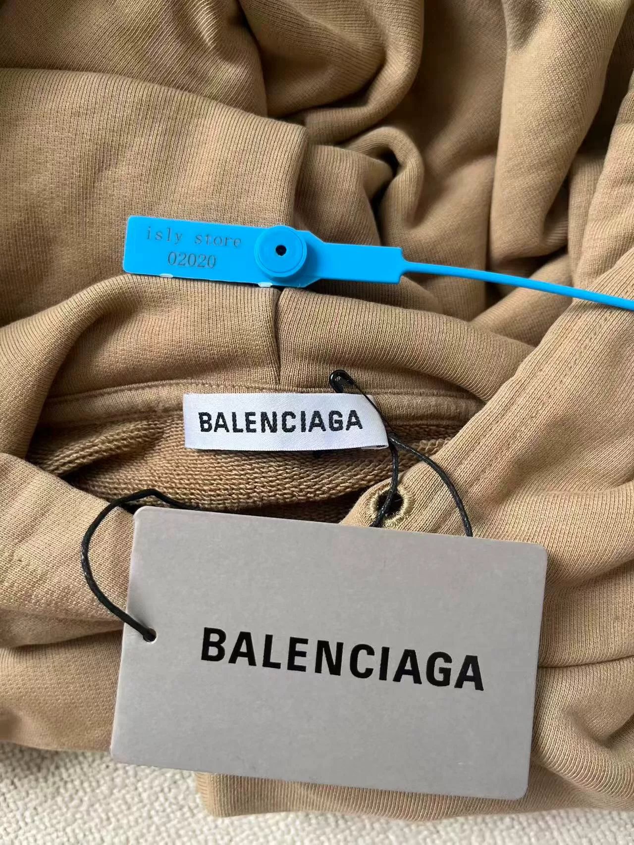 Balenciaga Khaki Logo Loose Fit Hoodie — label