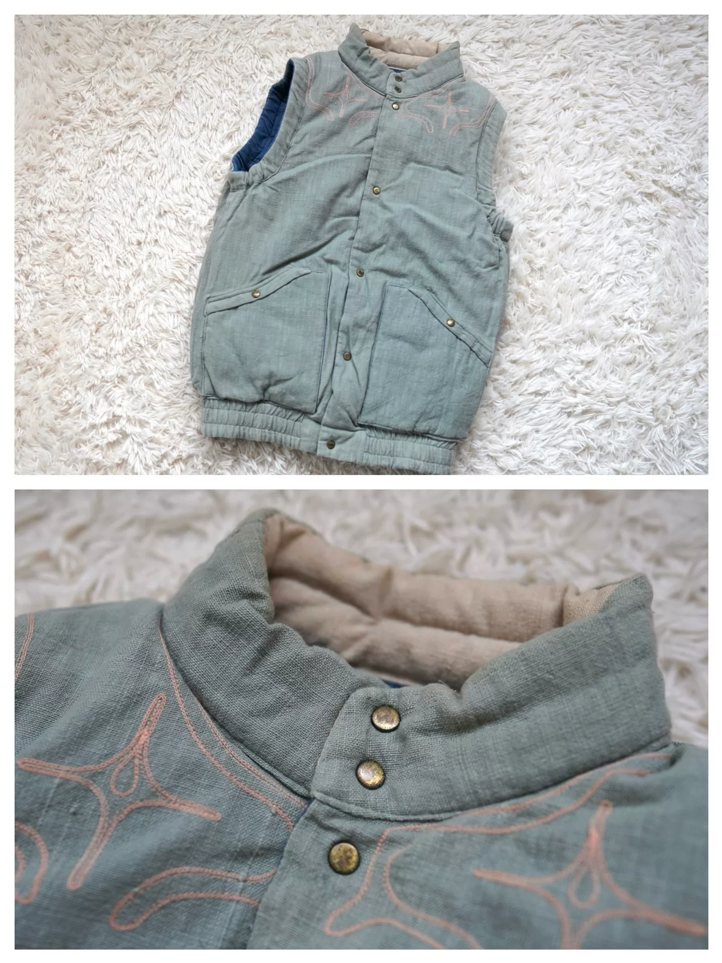 VISVIM Indigo Natural Dye Padded Vest — detail