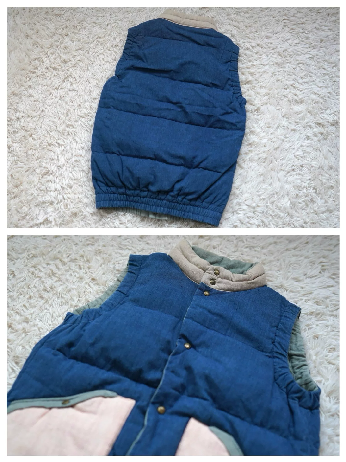 VISVIM Indigo Natural Dye Padded Vest — front