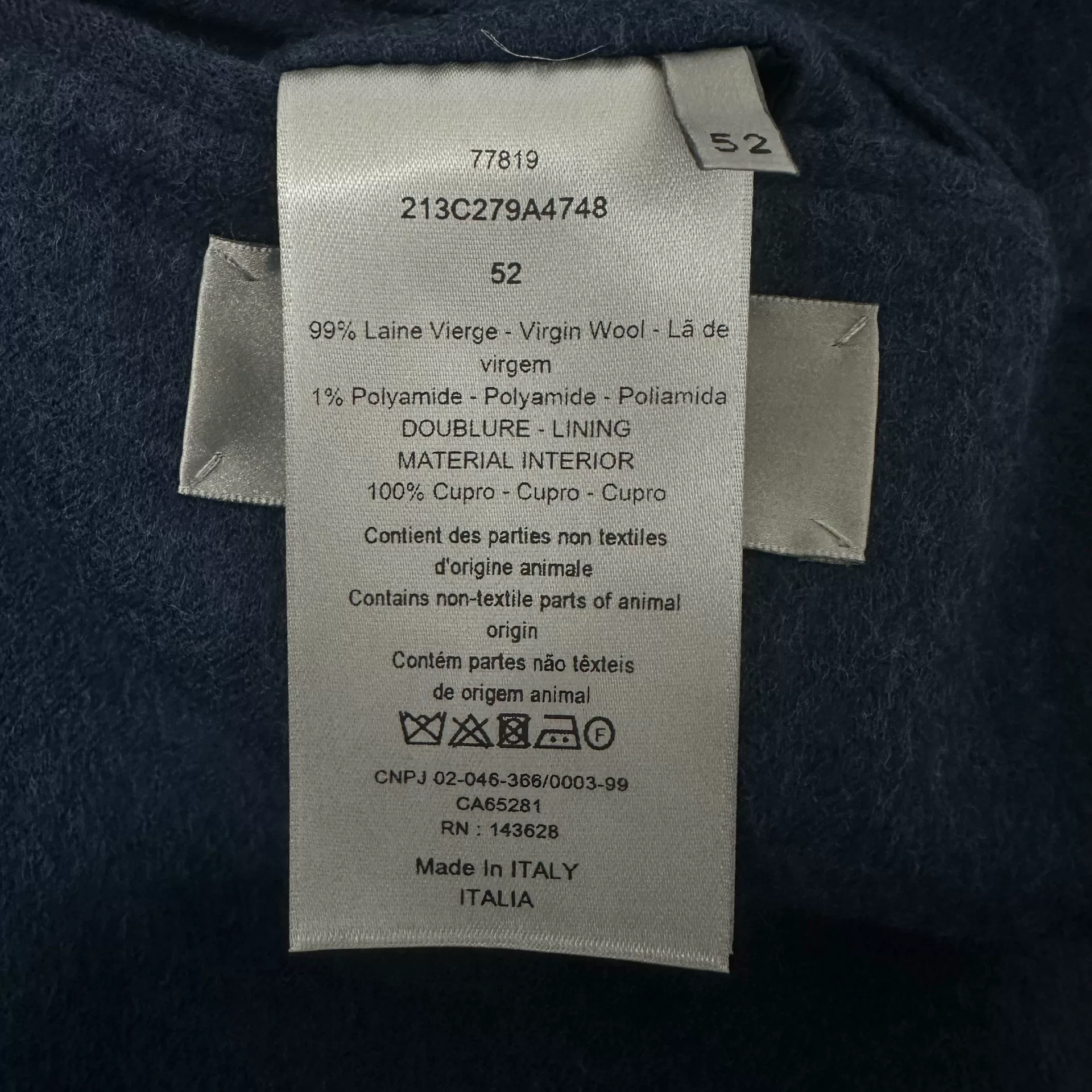 Dior Men's Blue Wool Casual Blazer — label