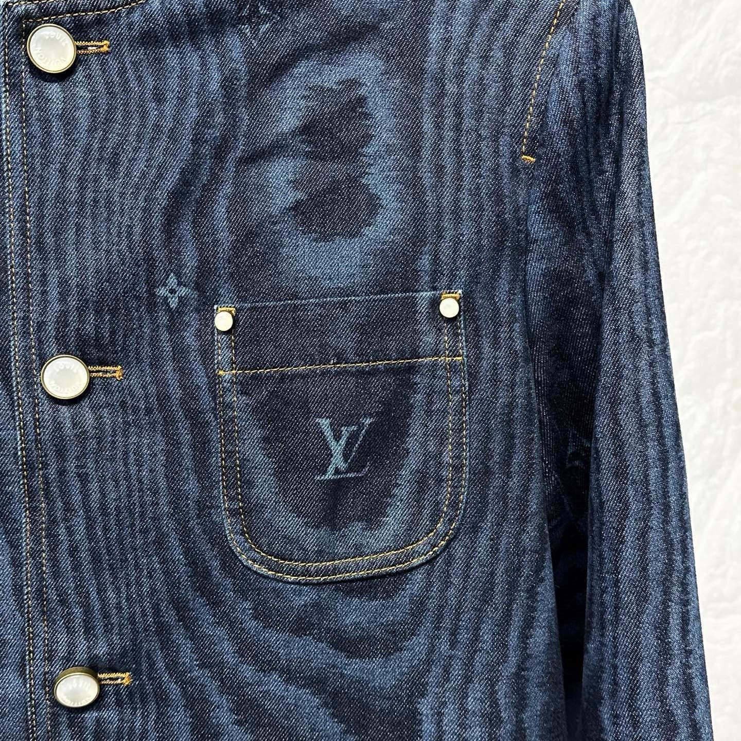 Louis Vuitton Collarless Denim Print Jacket — back