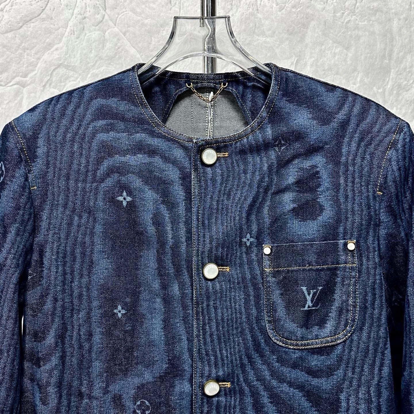 Louis Vuitton Collarless Denim Print Jacket — detail