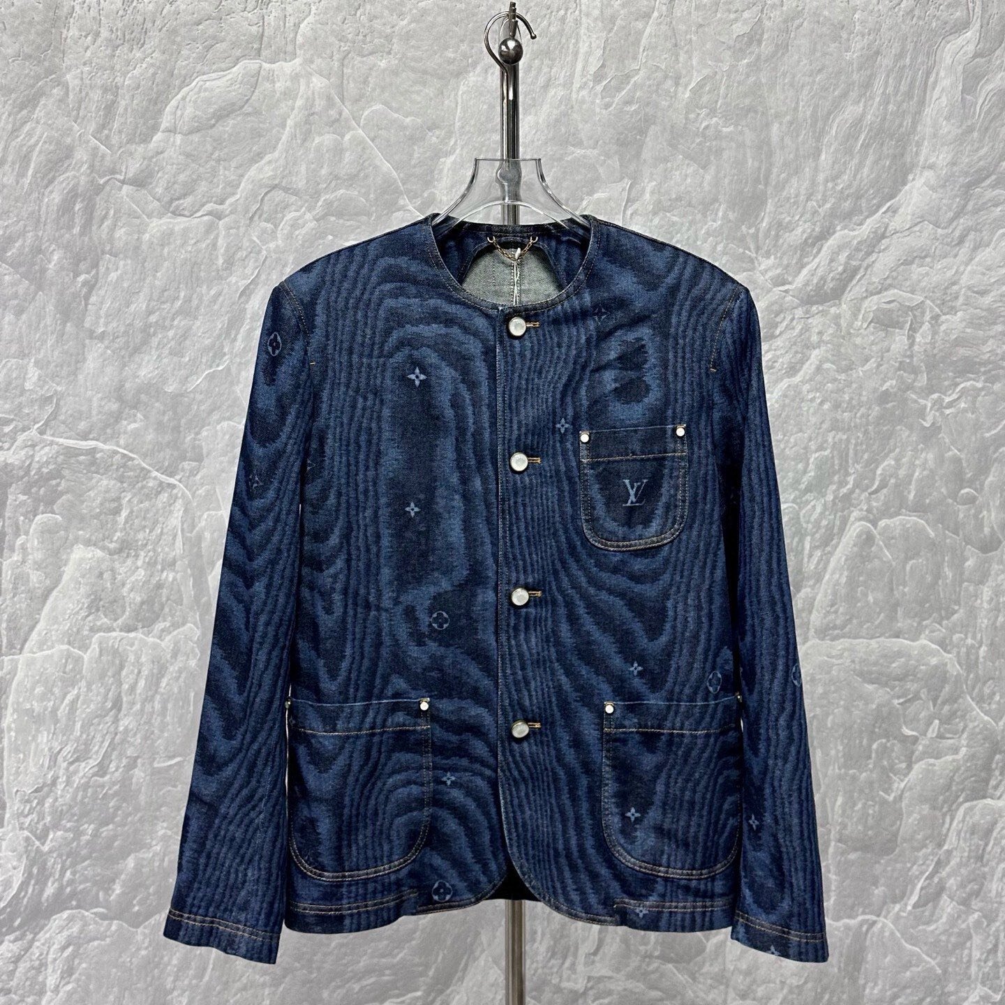 Louis Vuitton Collarless Denim Print Jacket
