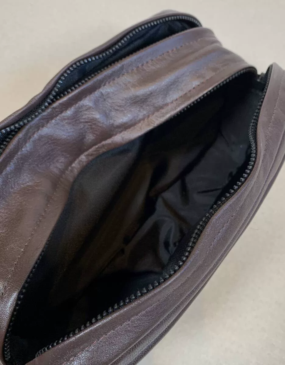 PORTER Brown Leather Pouch Handbag — label