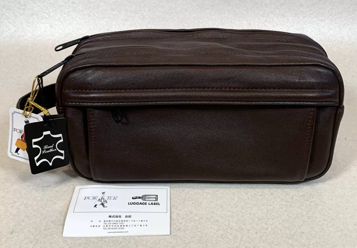 PORTER Brown Leather Pouch Handbag