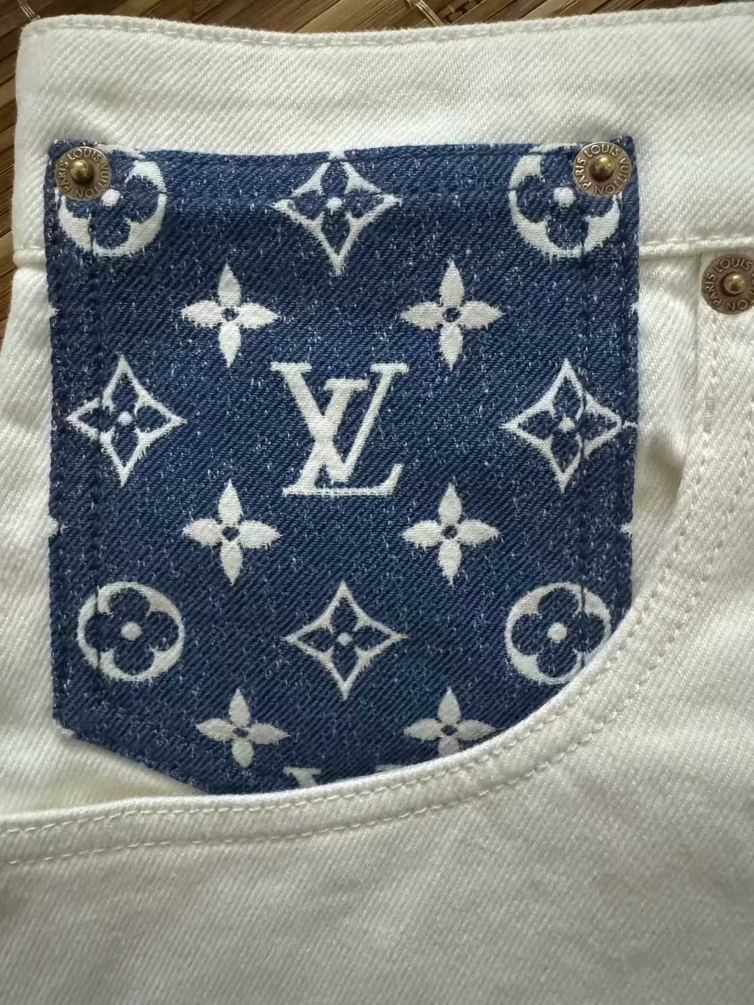 Louis Vuitton White Monogram Pocket Denim Skirt — back