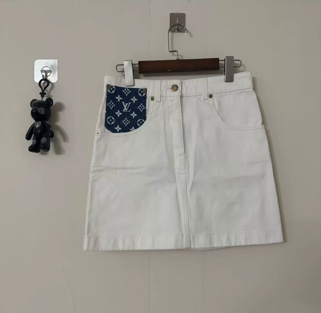 Louis Vuitton White Monogram Pocket Denim Skirt