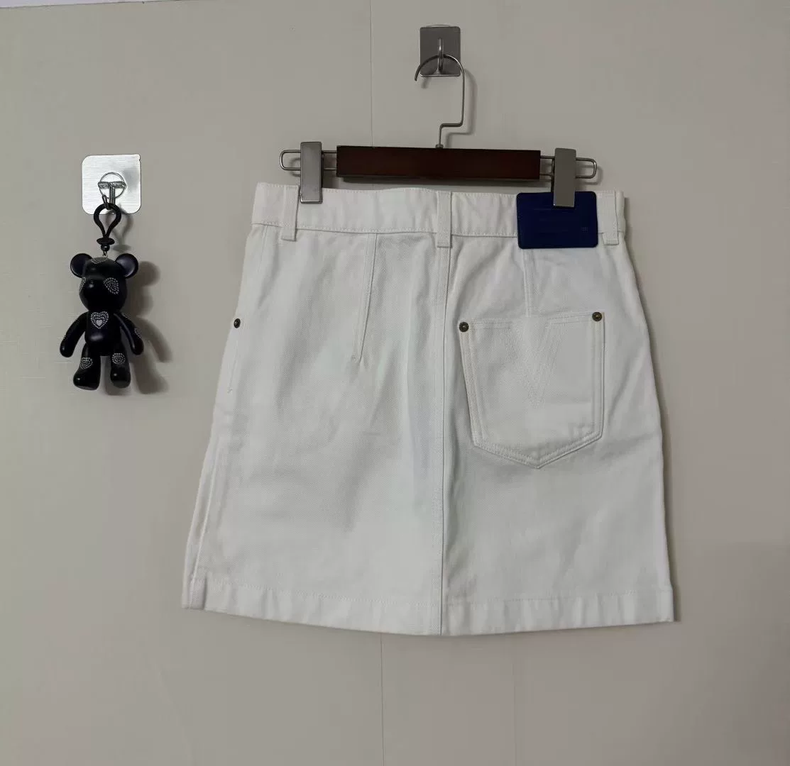 Louis Vuitton White Monogram Pocket Denim Skirt — front