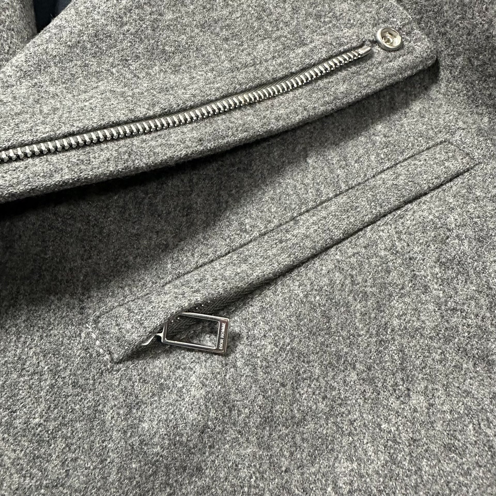 Dior Homme Light Gray Wool Biker Jacket — detail