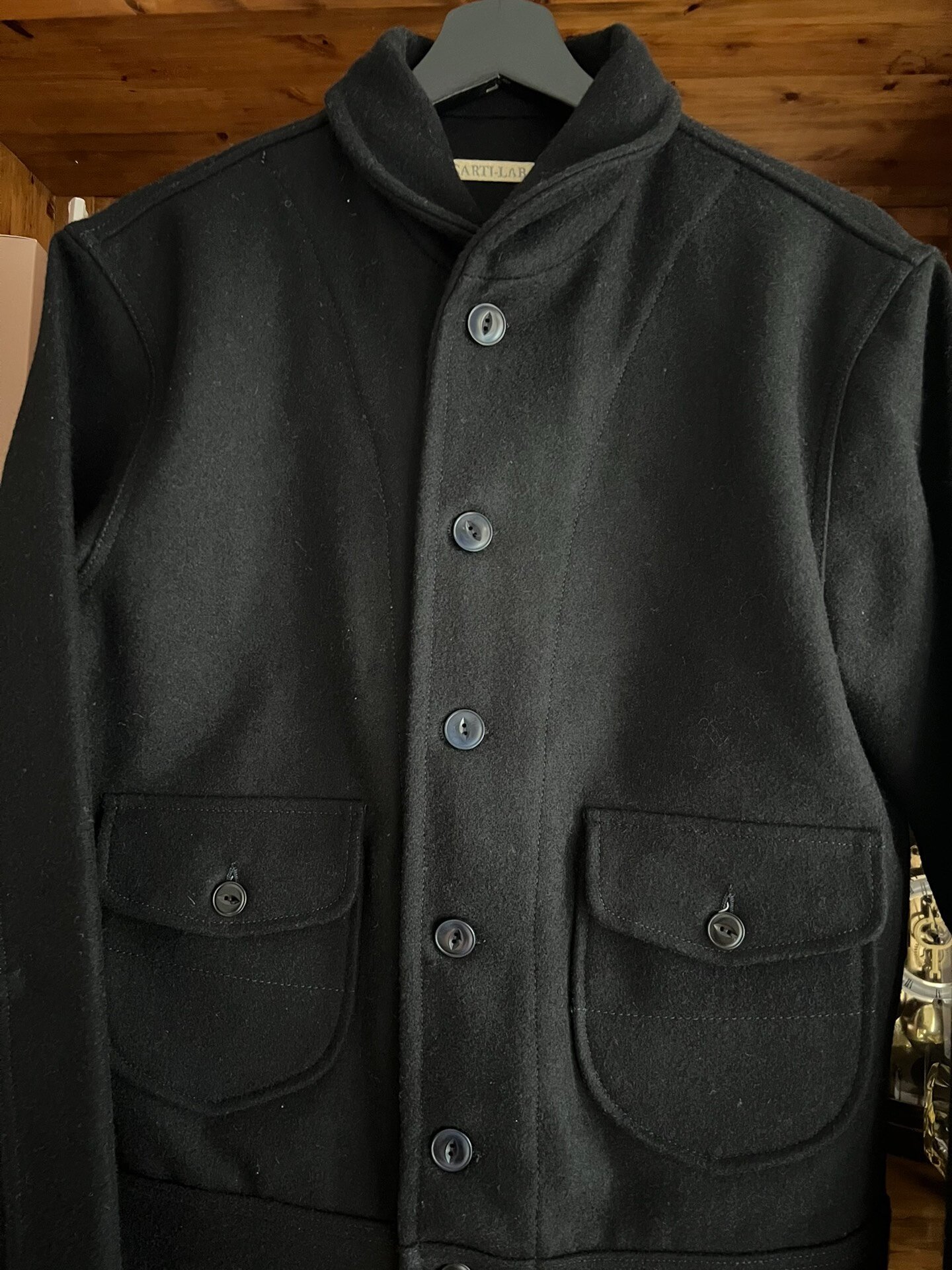 Scarti Lab Black Shawl Collar Wool Jacket — back