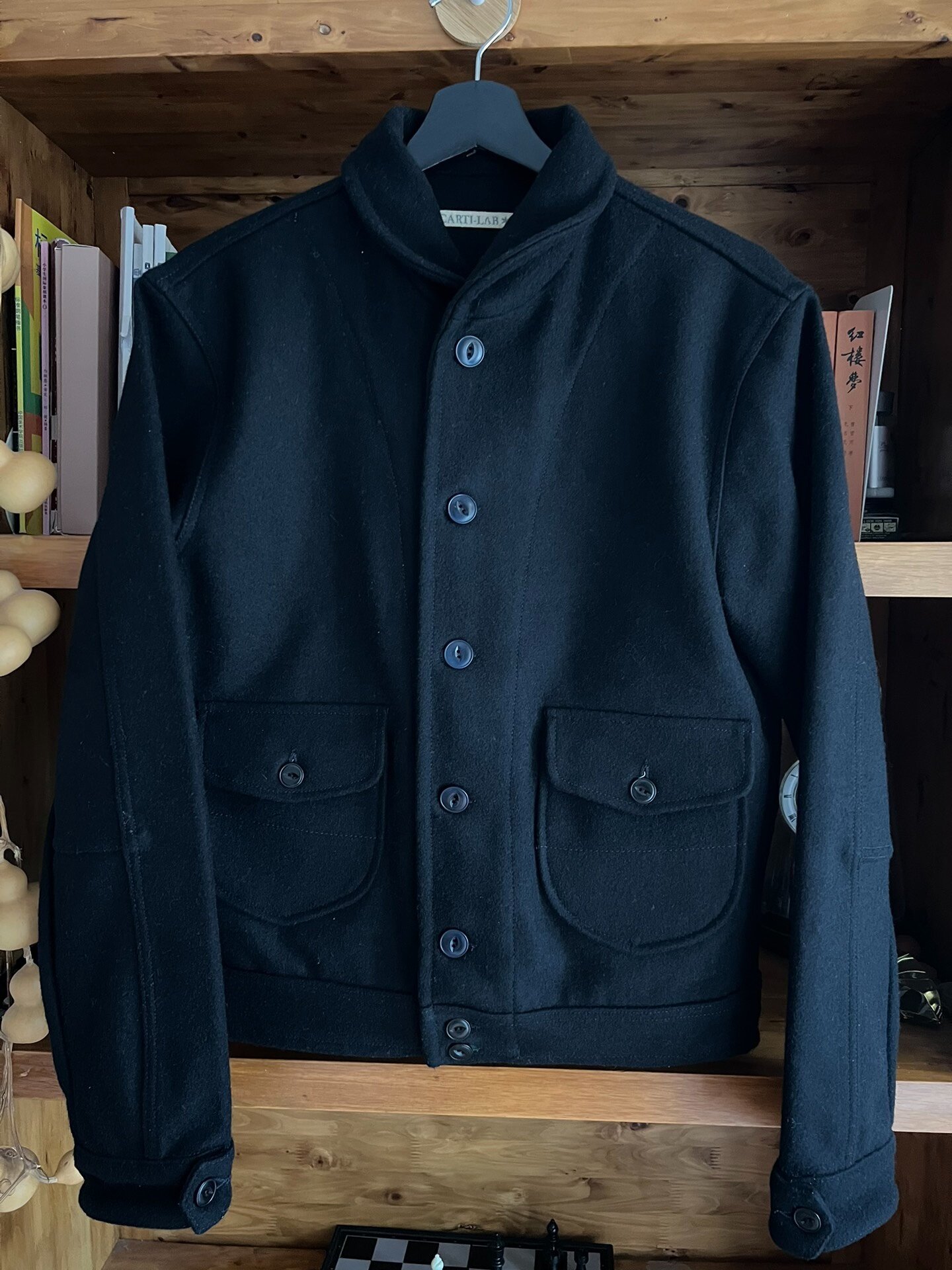 Scarti Lab Black Shawl Collar Wool Jacket