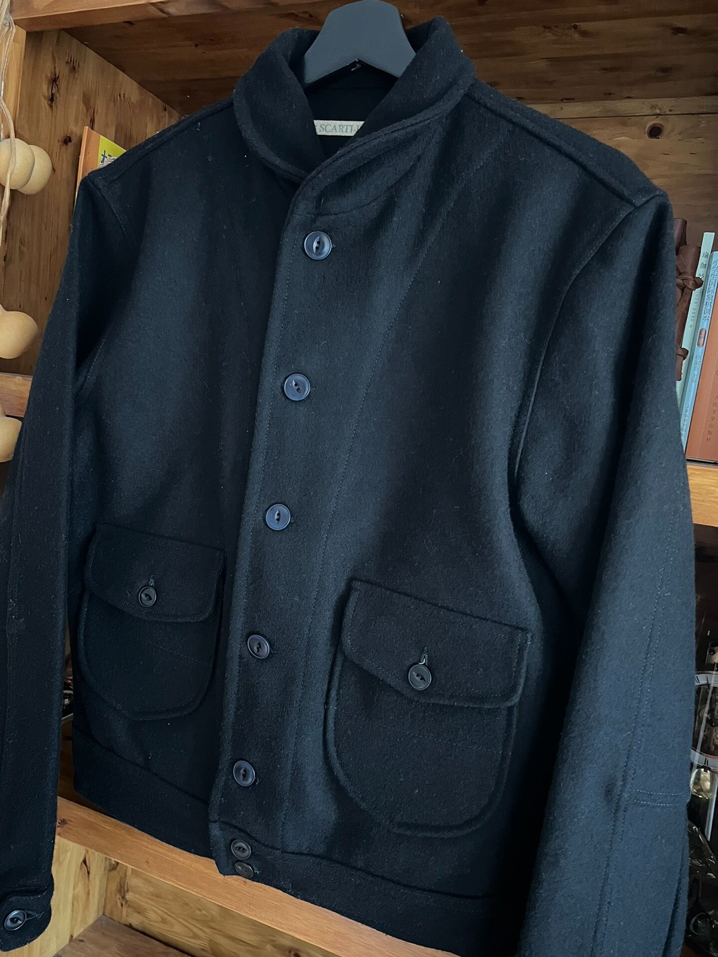 Scarti Lab Black Shawl Collar Wool Jacket — detail