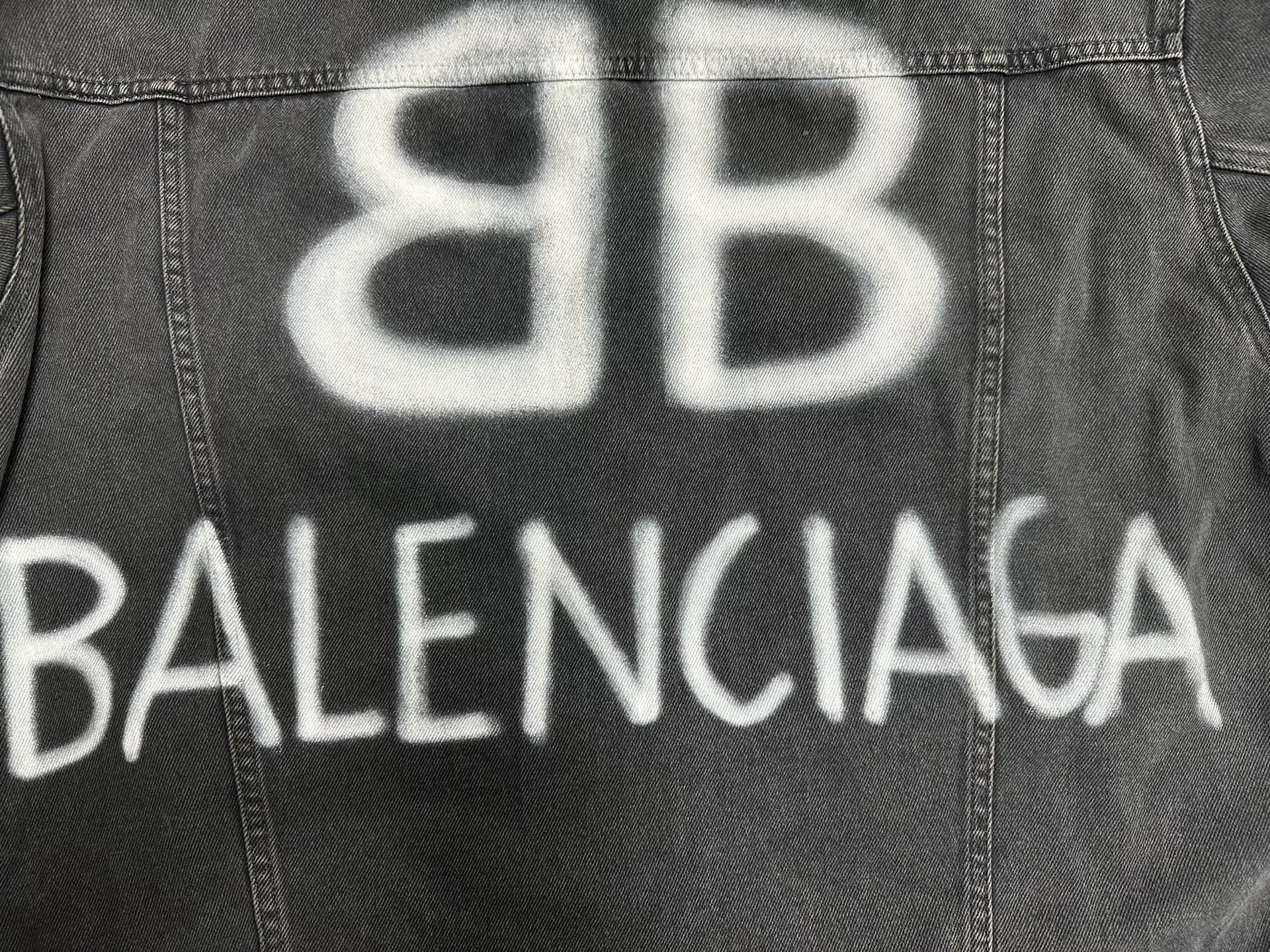 Balenciaga Spray-Painted Logo Denim Jacket — detail