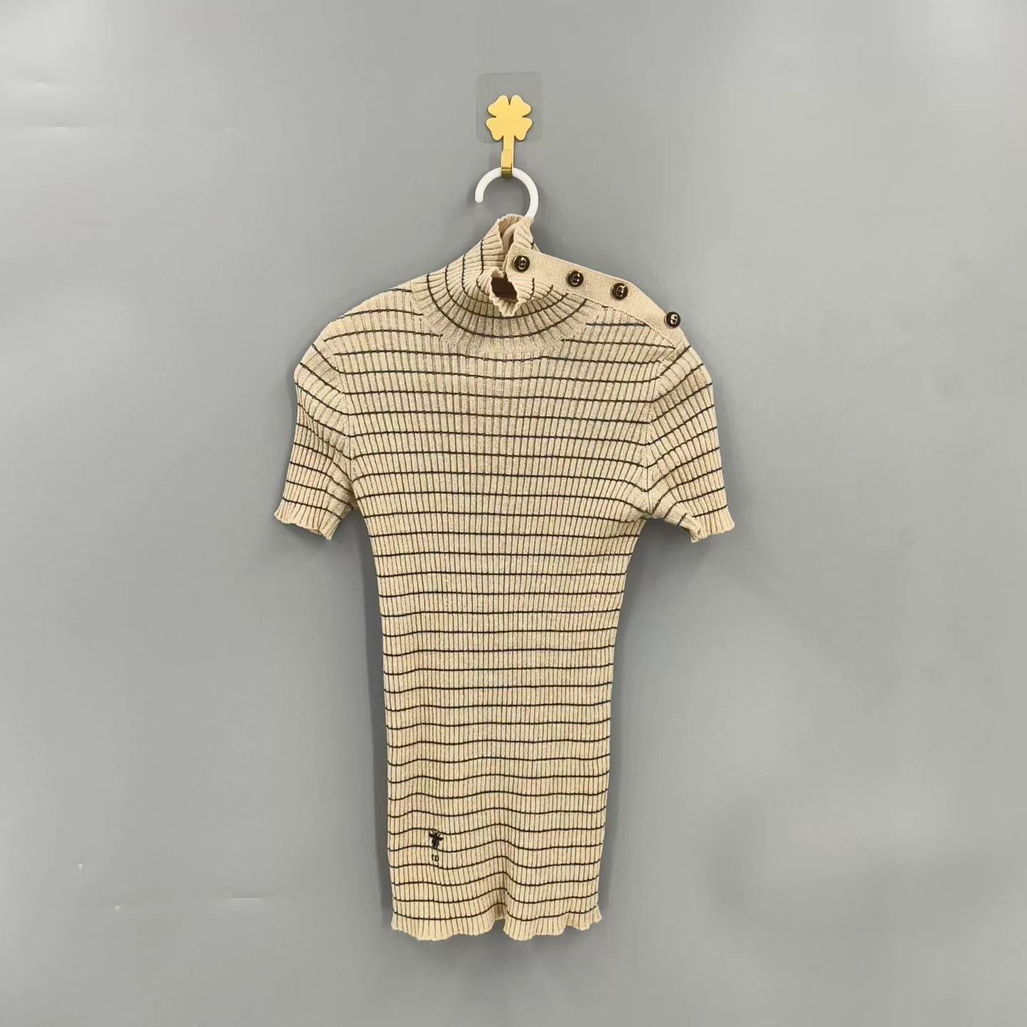 Dior Bee Embroidery Cashmere Short-Sleeve Sweater