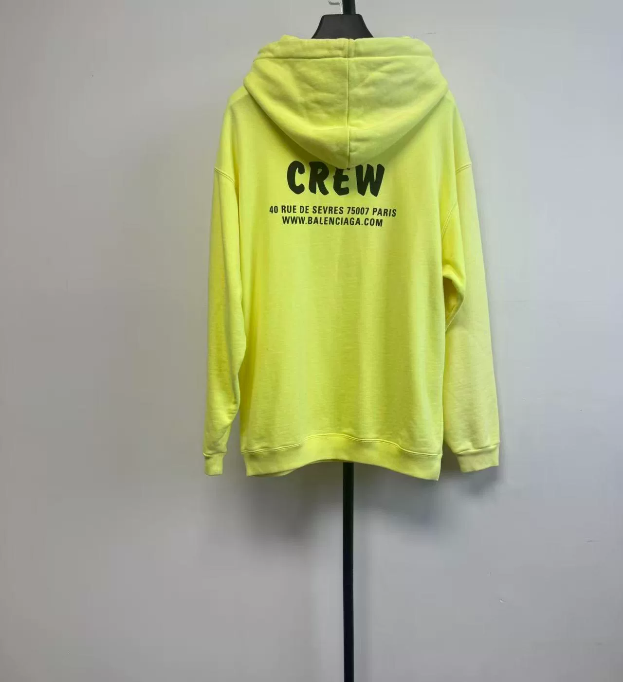 Balenciaga CREW Print Fluorescent Yellow Hoodie — front