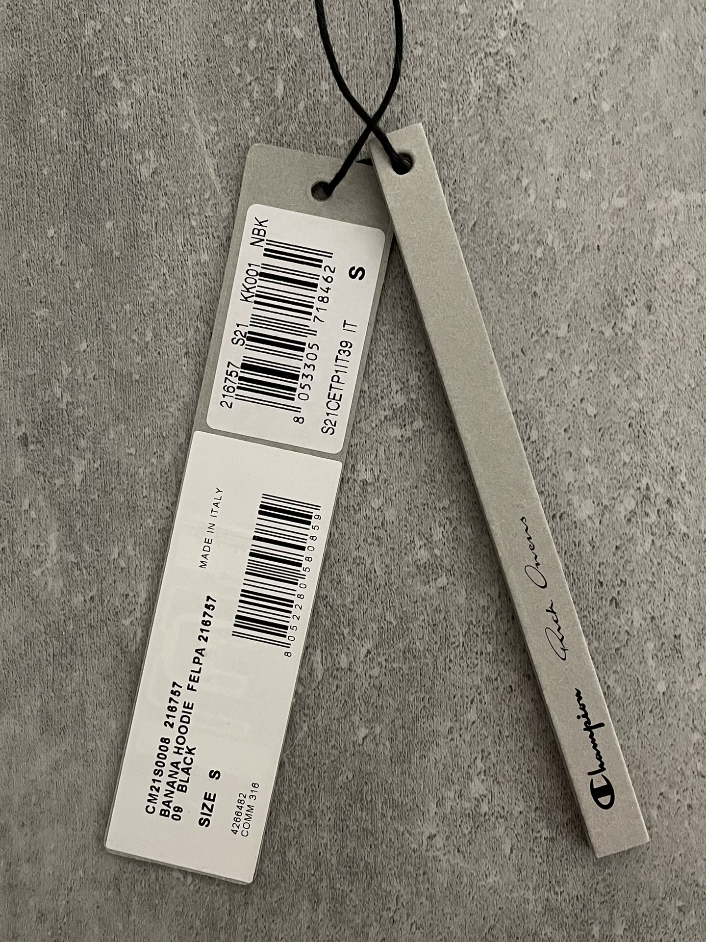 Rick Owens Champion Double-Hood Hoodie — label
